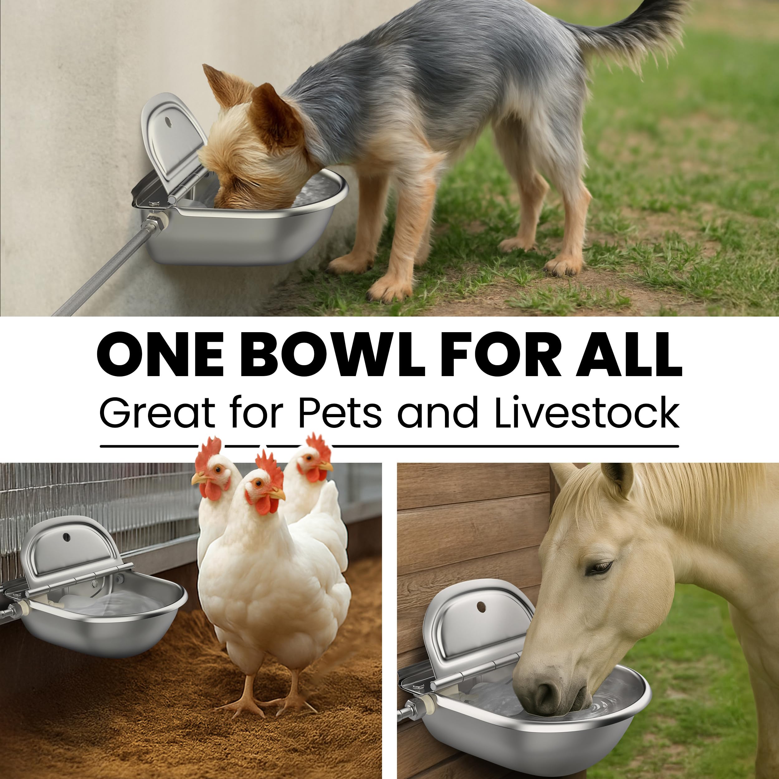 Cuenco automático de agua potable para animales, acero inoxidable 304 para perro, caballo, cabra, cerdo, vaca