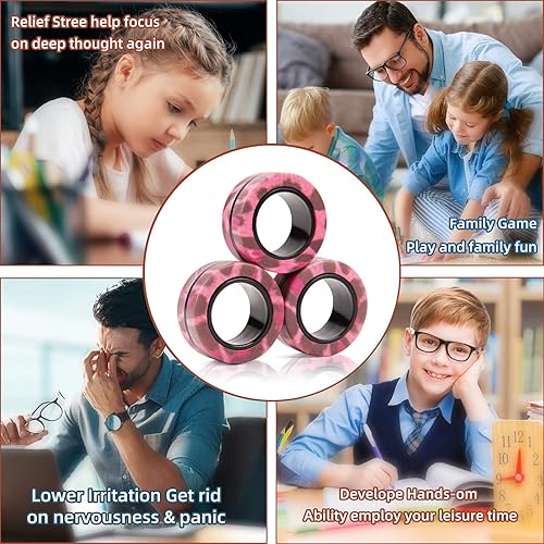 Miniatura 6 de Juego de 3 anillos magnéticos para ansiedad, anillos giratorios para adultos para terapia de alivio de ansiedad, rellenos de calcetines para