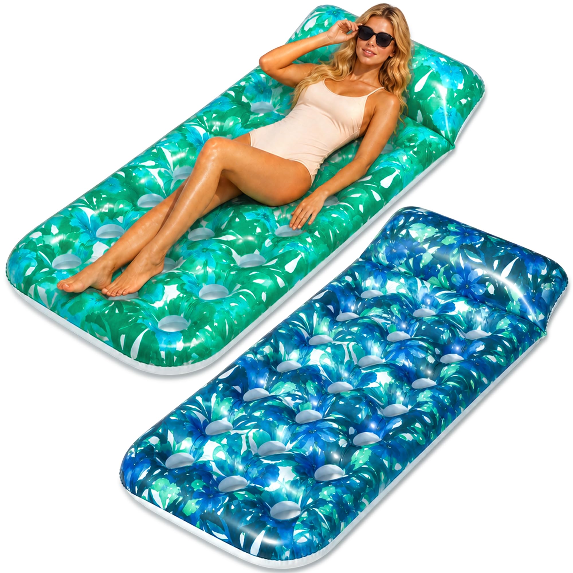 FindUWill Inflatable Pool Floats Adult, Large Pool Float Raft with Headrest for Adults, Tanning Pool Lounger Cooling Pool Floaties for Vacation