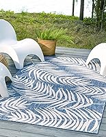 Vista 22 de Unique Loom - Tapete de la colección Outdoor Botanical, diseño de palmera (6.1 pies x 9 pies, rectangular, color azul/azul marino)