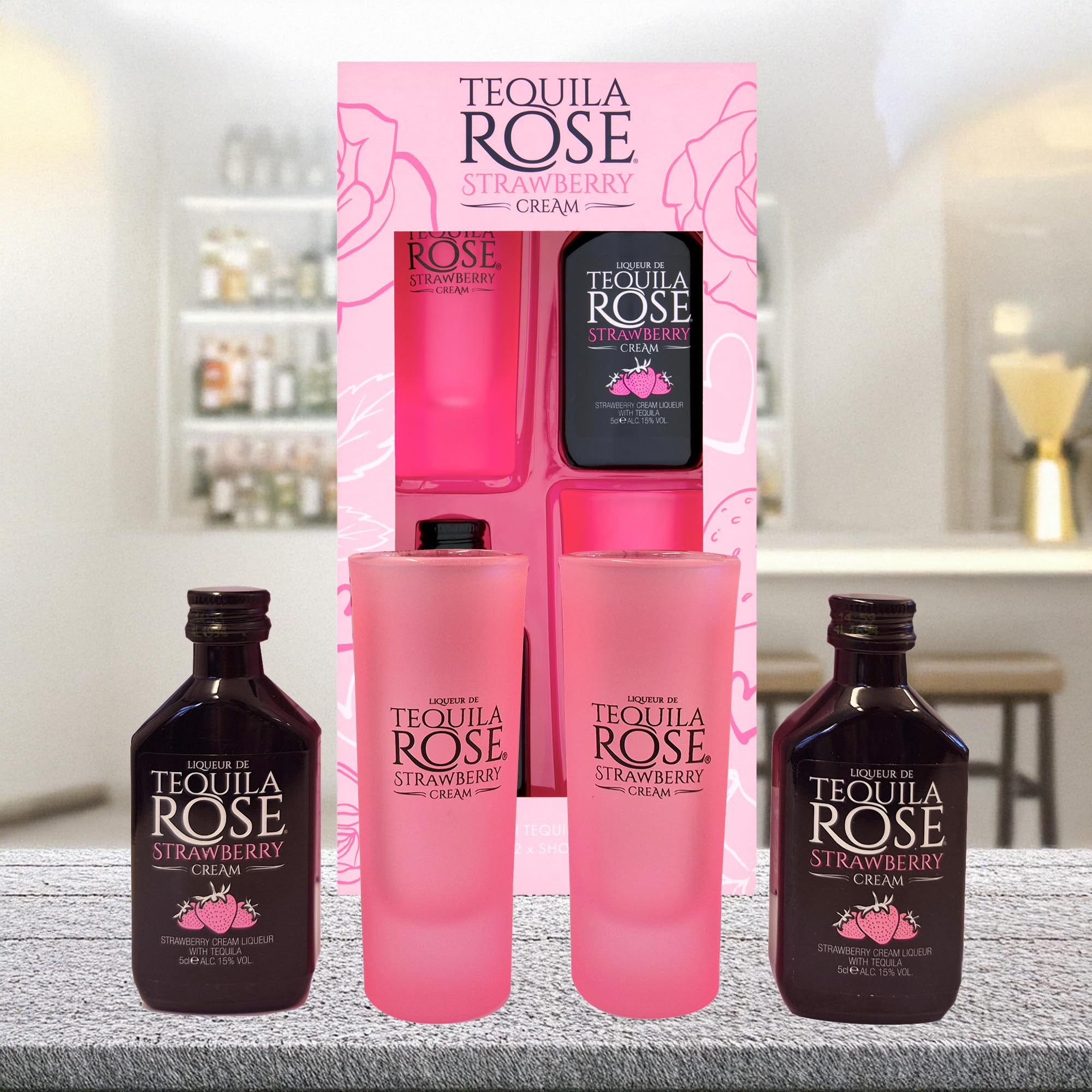 Tequila Rose 2 x 5cl (15% ABV) with Pink Frosted Branded Shot