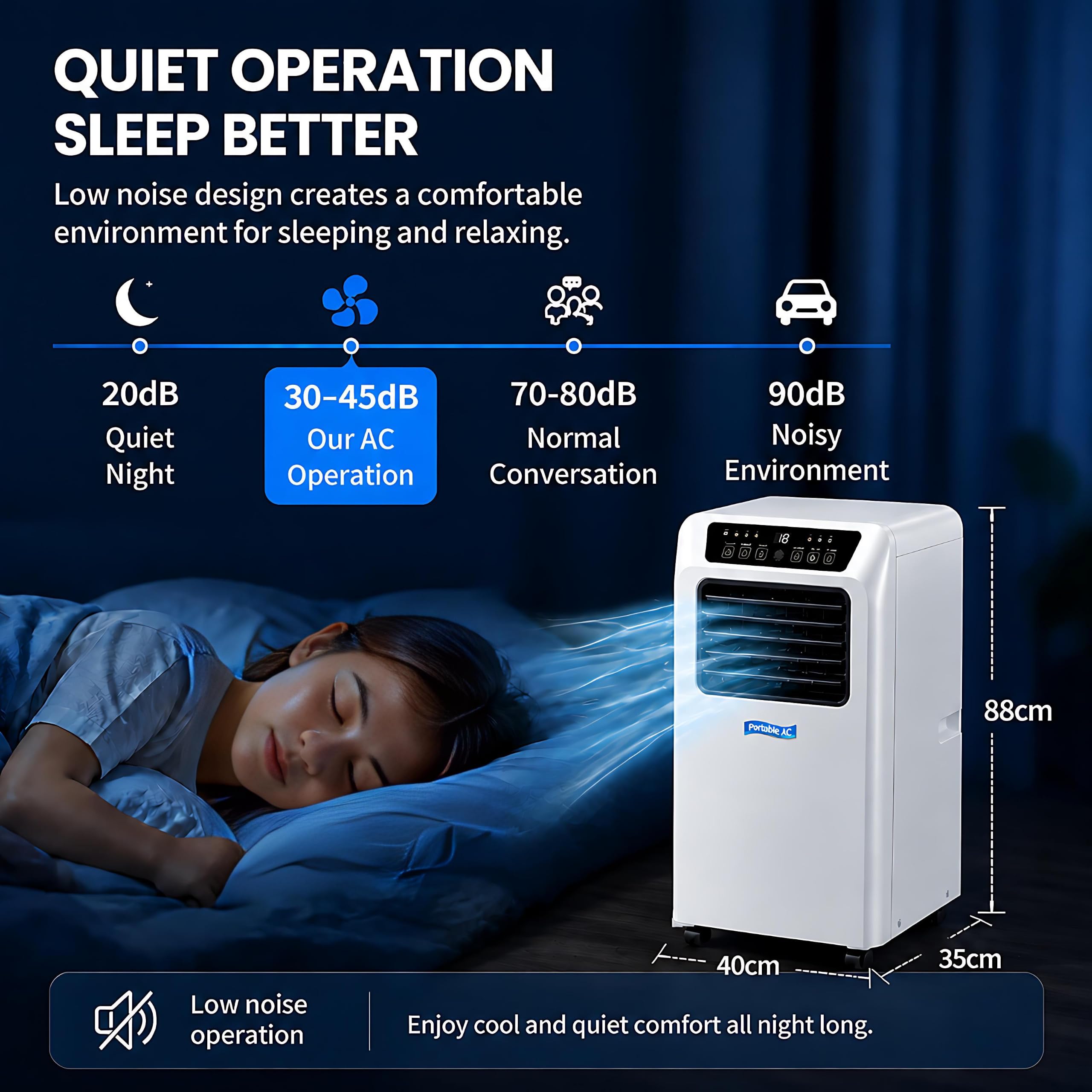Aire Acondicionado Portátil 9000 BTU, Sistemas Frío y Deshumidificador, 3 Velocidades, Programación 12H, Kit de Sellado para Ventana, Gran Elección para Habitación y Oficina