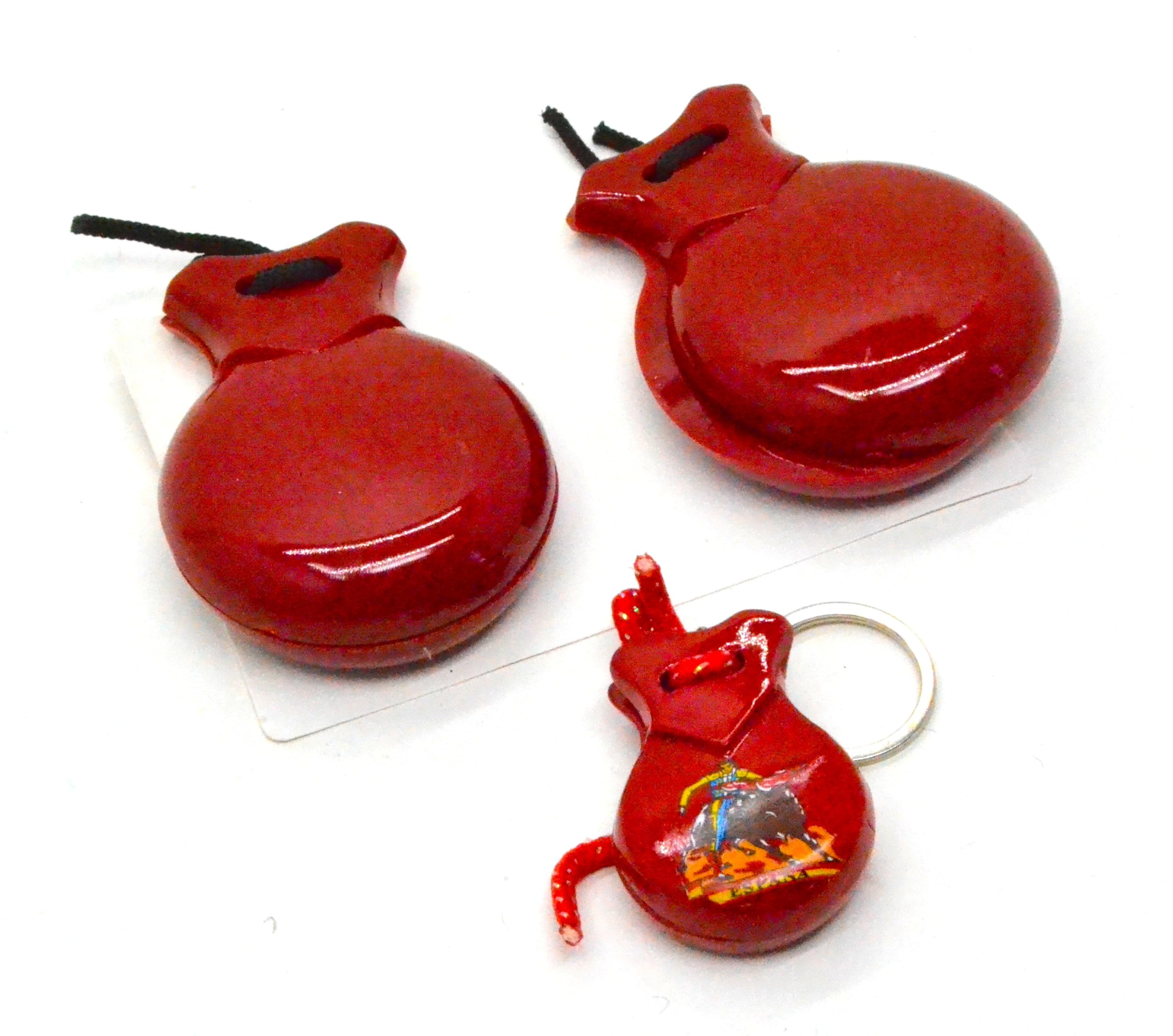 Red Wooden Castanets with Decorative Keyring, Flamenco Design, for Adults, Black/White - Image 4