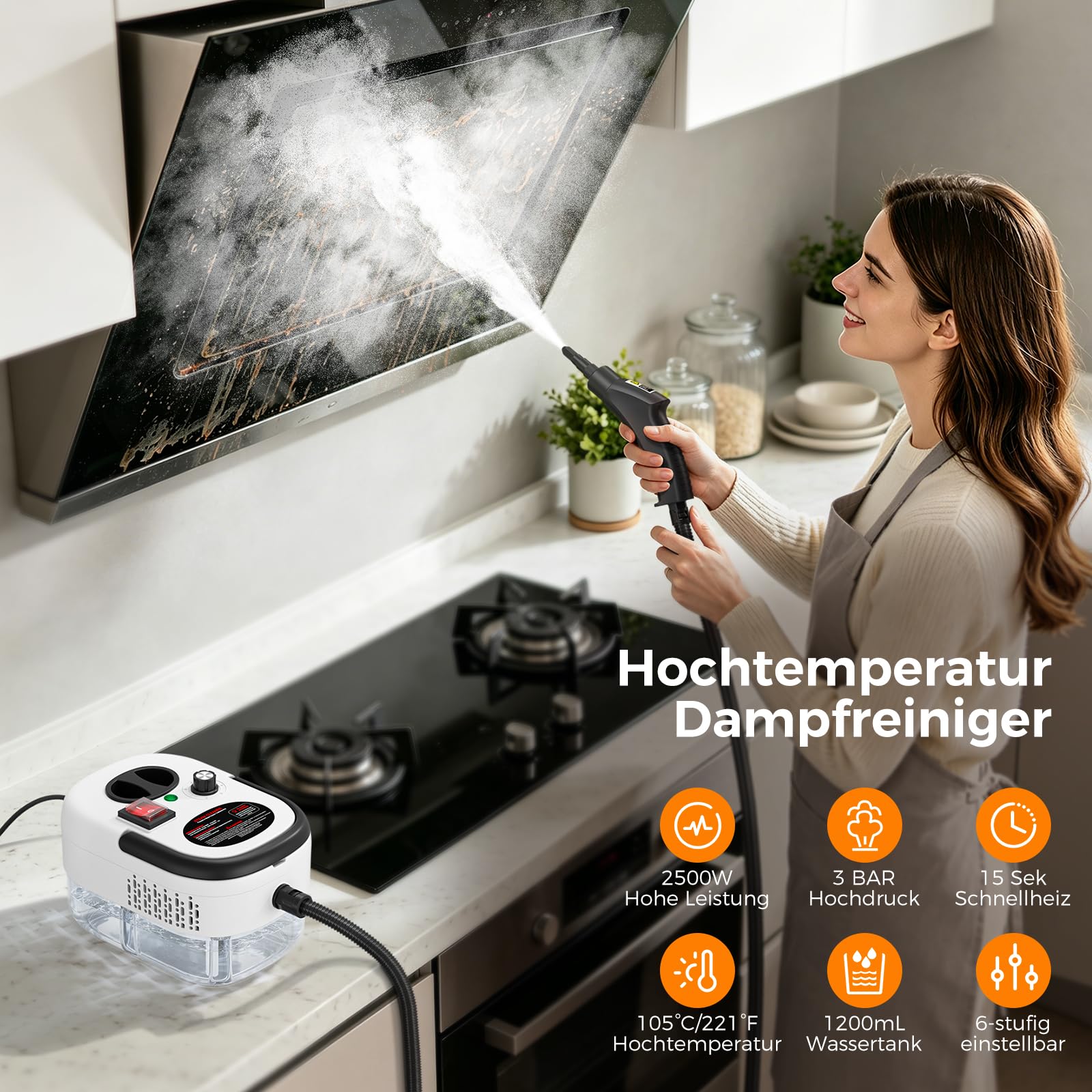 Dampfreiniger Handgerät, Hochdruck Dampfreiniger, Steam Cleaner Chemikalienfreier Hochdruck-Dampf – Schmutz Fett & Bakterien, Dampfreiniger für alles, Handdampfreiniger für Auto, Haushalt (Weiß)