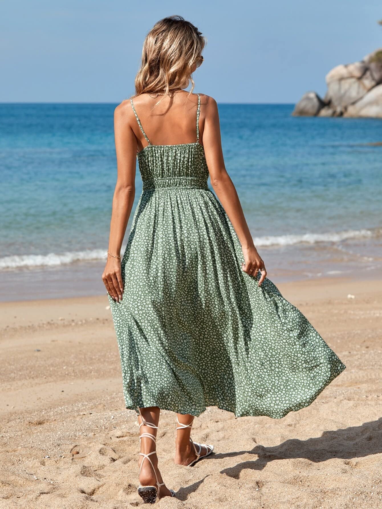 fitted lace wedding dress Ditsy Floral Print Tiered Layered Shirred Cami Dress – Amy's Cart main image 0