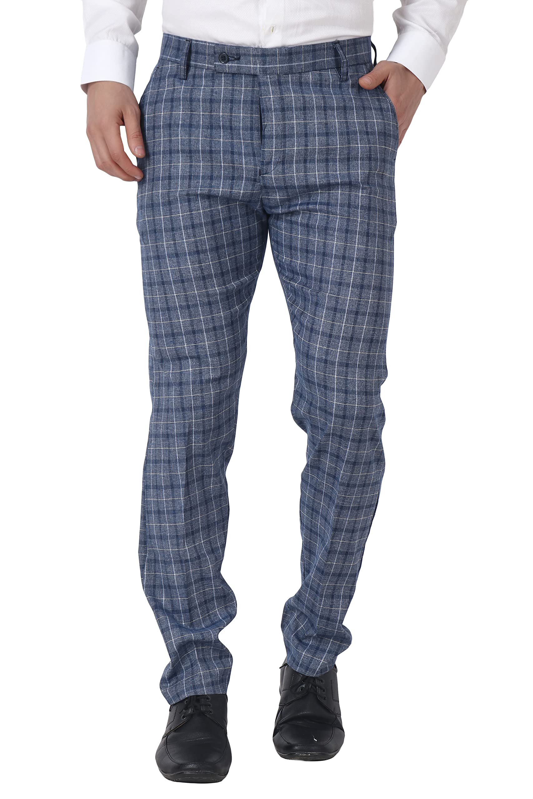 maleno Men's Stretchable Checkered Regular Fit Formal Trouser |Trousers for Office, Party-picture-47