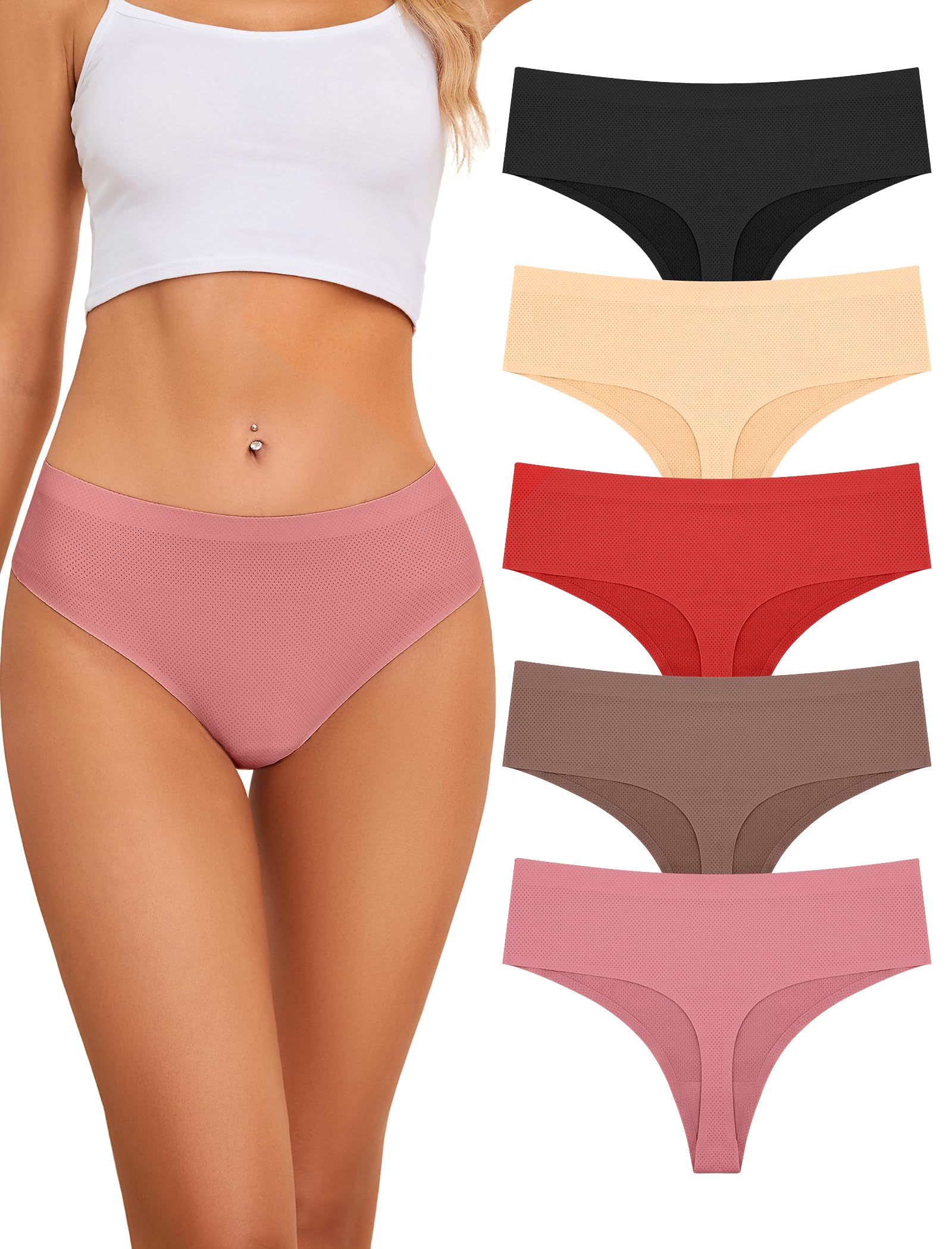 voenxe Seamless Women Underwear Thongs,High Waisted No Show Workout Panties