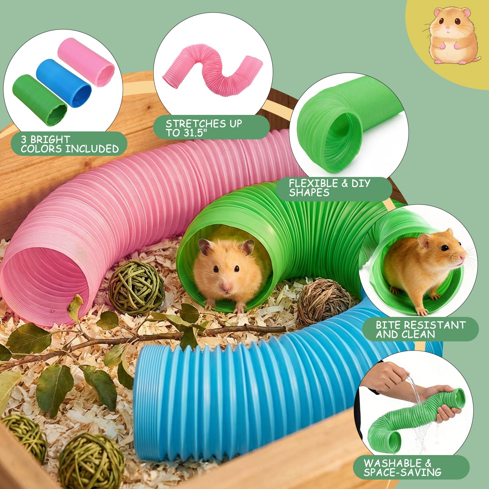 19 tubos para hámster y juguetes masticables de madera para hámster, juguetes naturales para el enriquecimiento, accesorios de jaula para mascotas para sirio, accesorios de jaula para el cuidado de