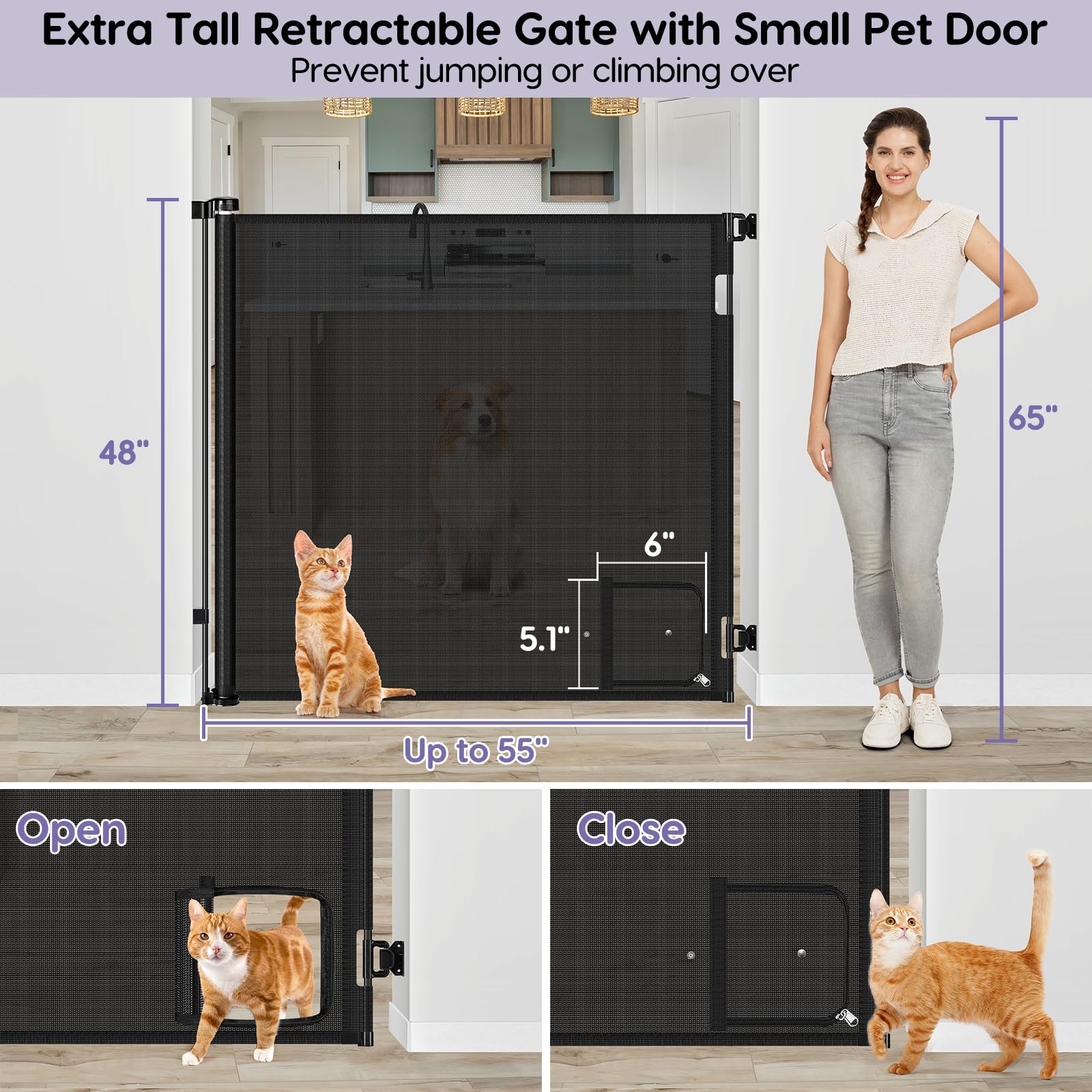 48 Inch Extra Tall Pet Gate for Cats - No Jumping Over, 55