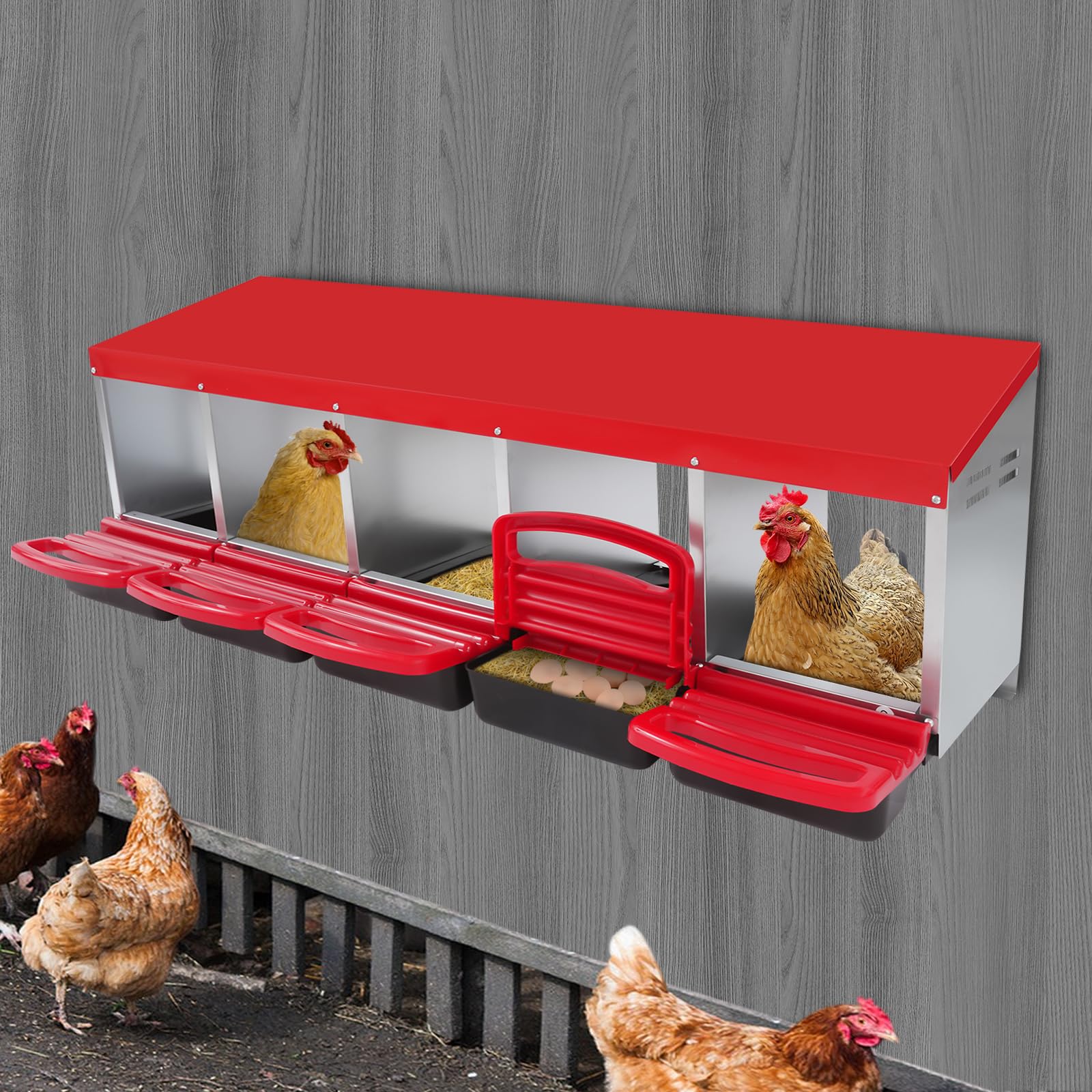 Nido de gallina de 5 cámaras, nido abierto para pollos, gallinero independiente con orificios de ventilación, adecuado para casas, granjas, gallineros, patios traseros y jardines