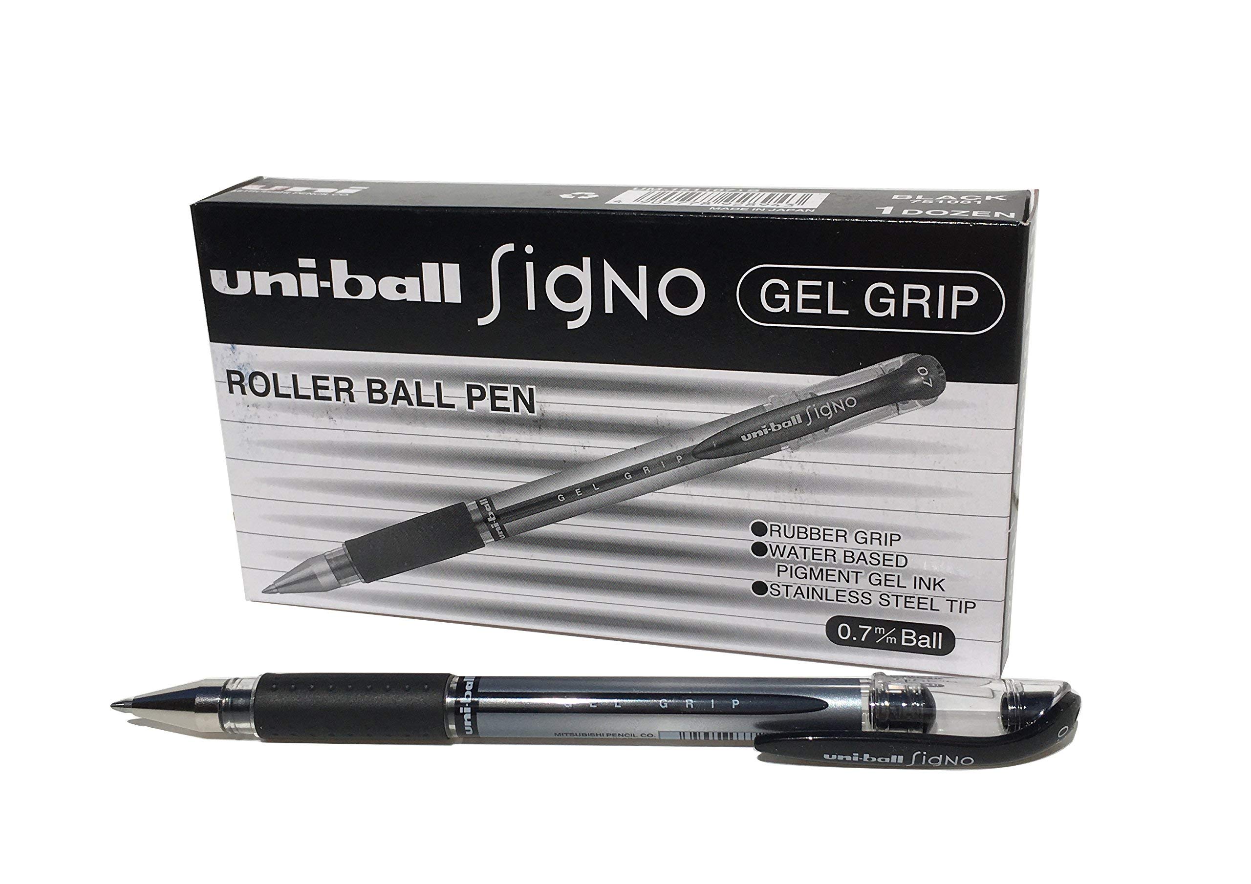 Signo Gel Grip, Fine Nib, Black Ink, Rollerball Gel Pens (12pc Set) - Smooth, Comfortable, Long Lasting, Japanese Quality, for School, Work, Office, Study, Teacher, Notes, Journal, Gift