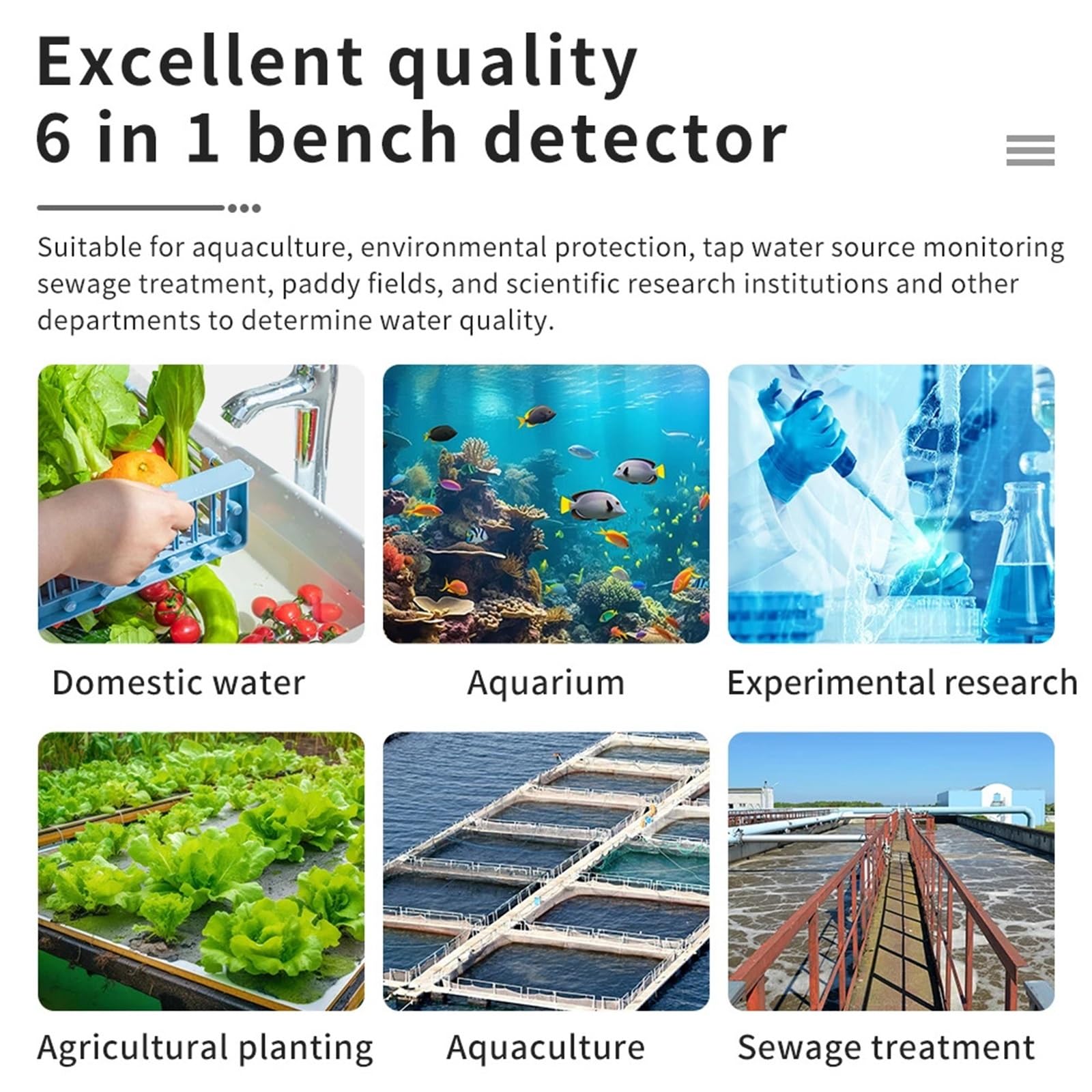 PH mètre 6 en 1 testeur d'eau numérique EC TDS ORP CF température analyseur de qualité de l'eau Potable Moniteur Laboratoire hydroponique d'aquarium, précis et Fiable