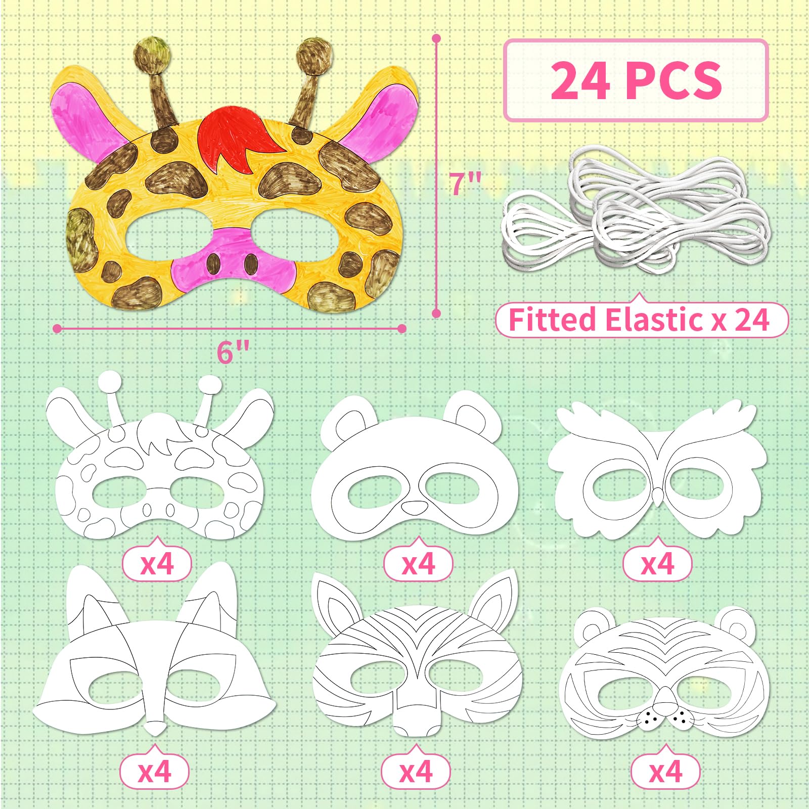VKPI 24 PCS Color Your Own Animal Paper Masks, Coloring Mask Craft Kit for Kids, Birthday Party Favors School Activities