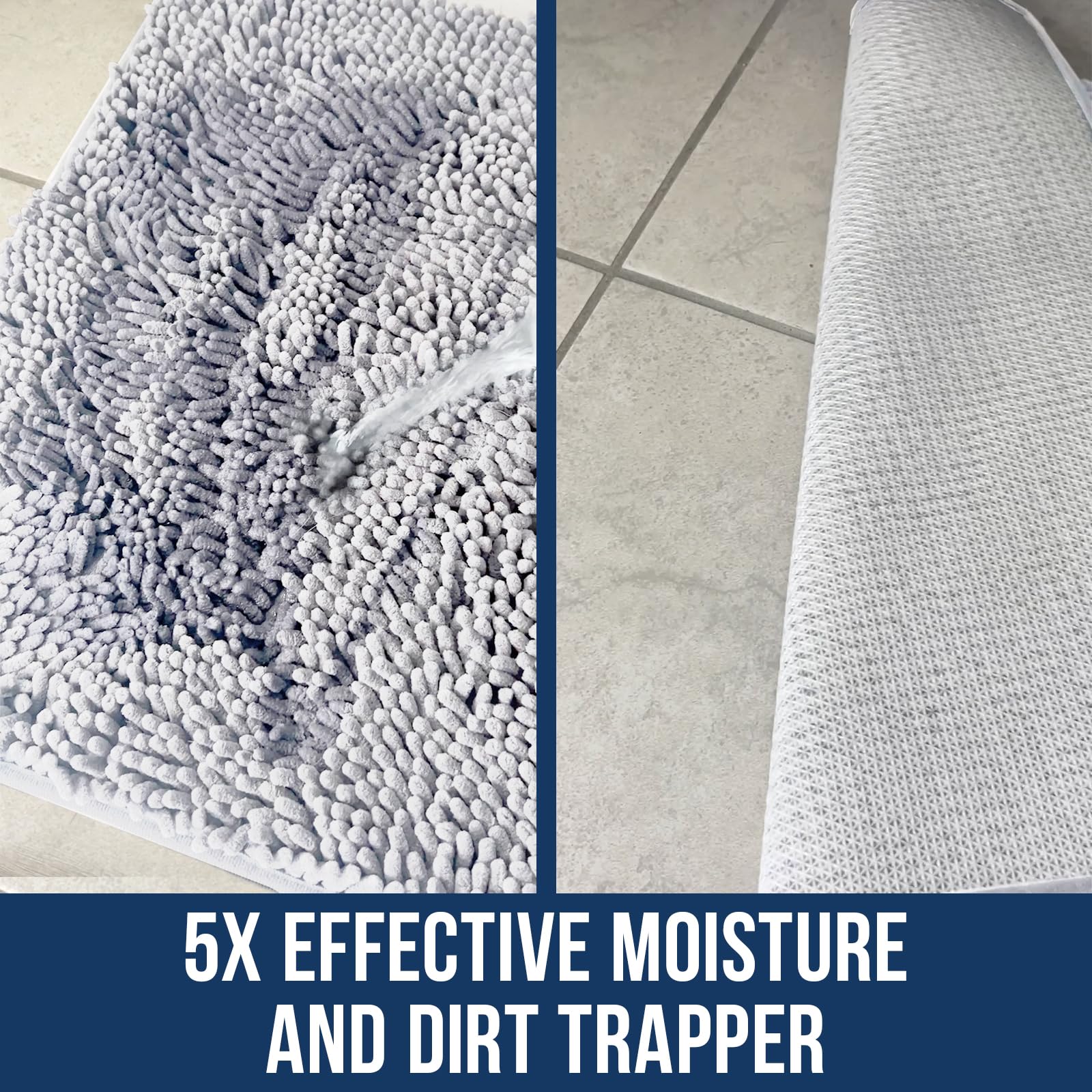 Muddy Mat Alfombras de baño de felpilla de microfibra de secado rápido, antideslizantes, lavables, extragruesas, suaves y altamente absorbentes, para baño, cocina y ducha, color blanco, XL, 59 x 35