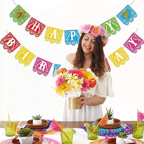 Miniatura 5 de Joy Bang Cartel de fiesta de cumpleaños, decoración de fiesta temática mexicana, pancarta de feliz cumpleaños del Cinco de Mayo, guirnalda de papel