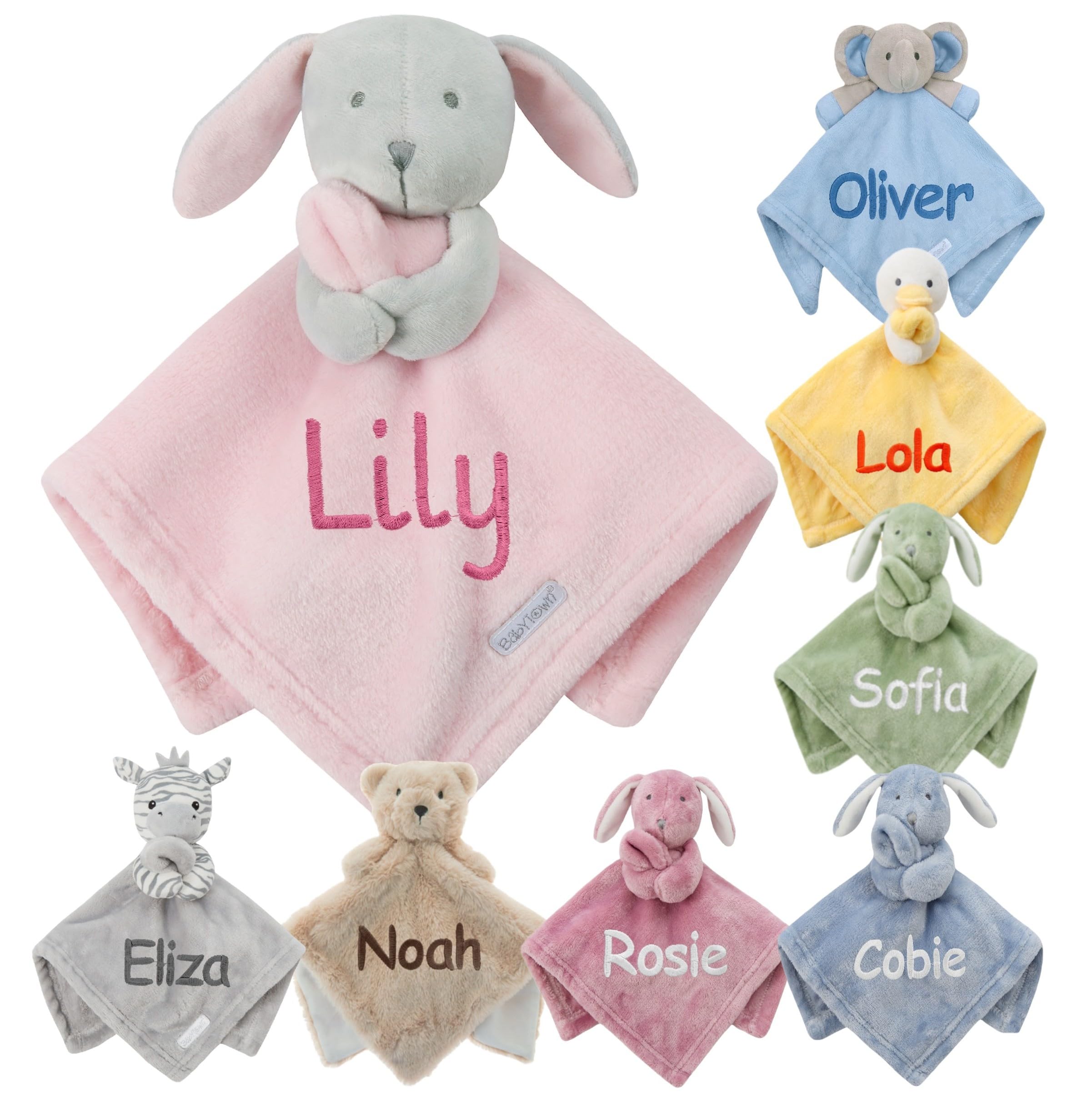 Personalised Baby Comforter Blanket Newborn Christening Shower Gift Boy Girl Keepsake Soft Snuggly Toy Blankie (Pink Bunny)