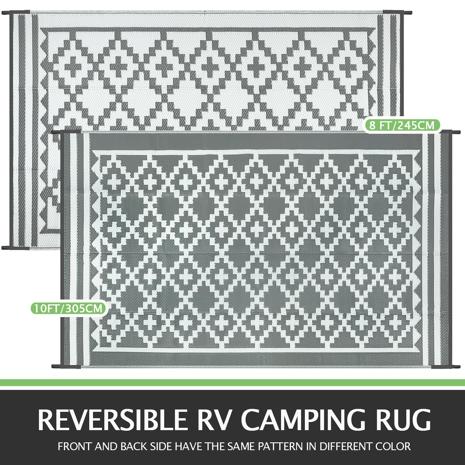 Tapis D'Extérieur Imperméable Capslpad 245x305 Cm - Réversible Géométrique - Pour Jardin, Plage, Camping - Beige