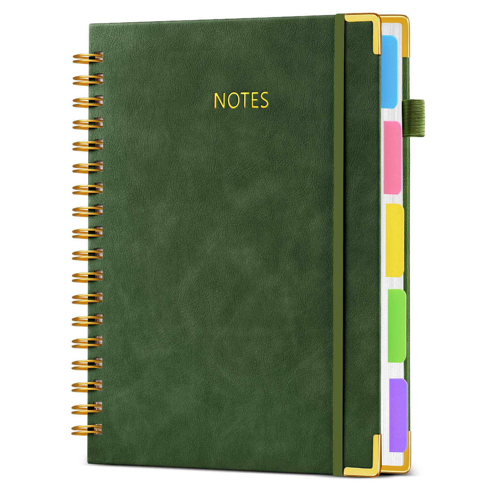 Leather Hardcover Spiral Notebook with Tabs 8"x10", 5 Subject Notebook College Ruled with Removable Dividers, 300 Pages Notebooks for Work School Note Taking, Lined Spiral Journal for Women, Green-1 โ image 1