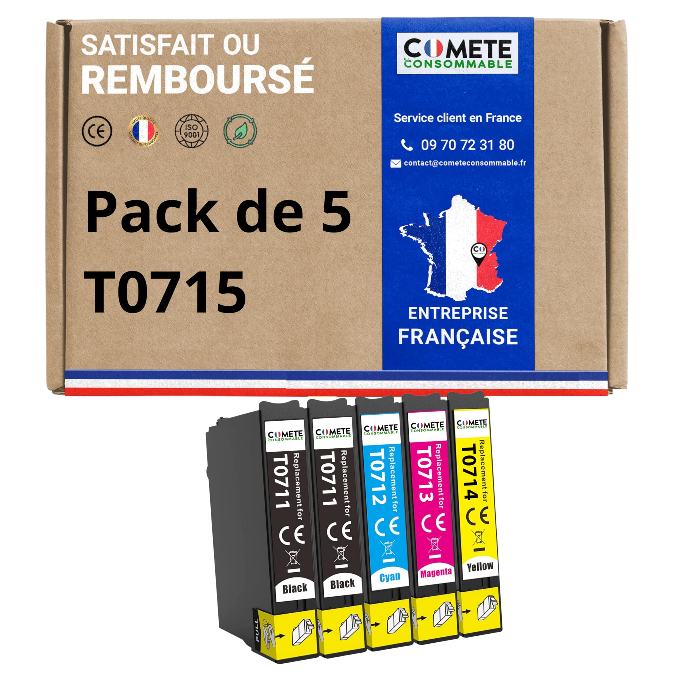 COMETE - T0715-5 Cartucce d'Inchiostro Compatibili per Epson T0715 Ghepardo (T0711 T0712 T0713 T0714) - per Epson Stylus SX100 SX110 SX200 SX210 SX215 SX218 SX400 SX405 SX410 SX510w DX4000