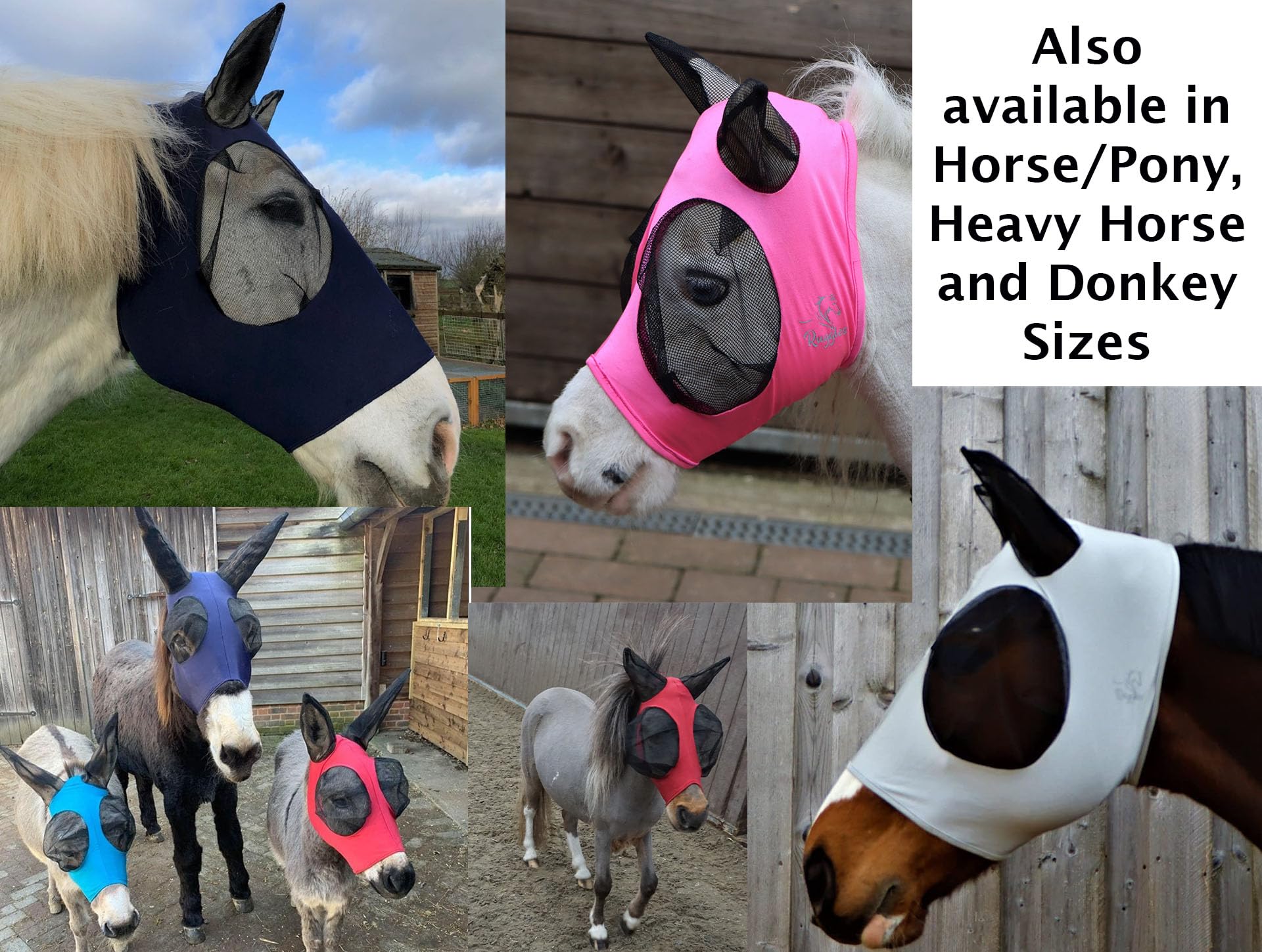 Ruggles Shetland - Máscara de mosca en miniatura con orejas, licra elástica, protección ocular de caballo y pony (aguamarina, X-Mini)