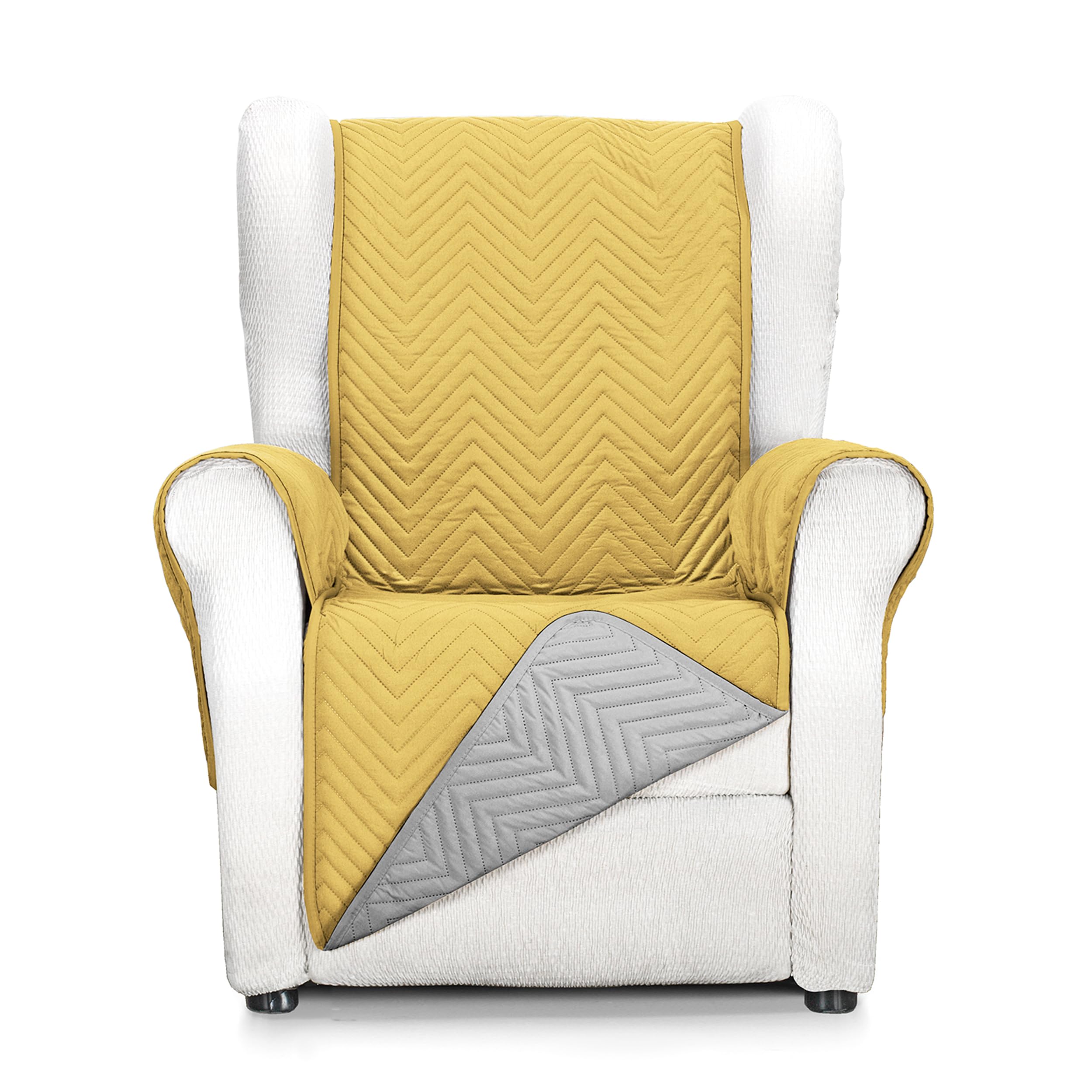 Funda Cubre Sofá 1 Plaza Relax, Protector para Sofá Acolchado Reversible (Amarillo/Gris, 1 Plaza Relax)