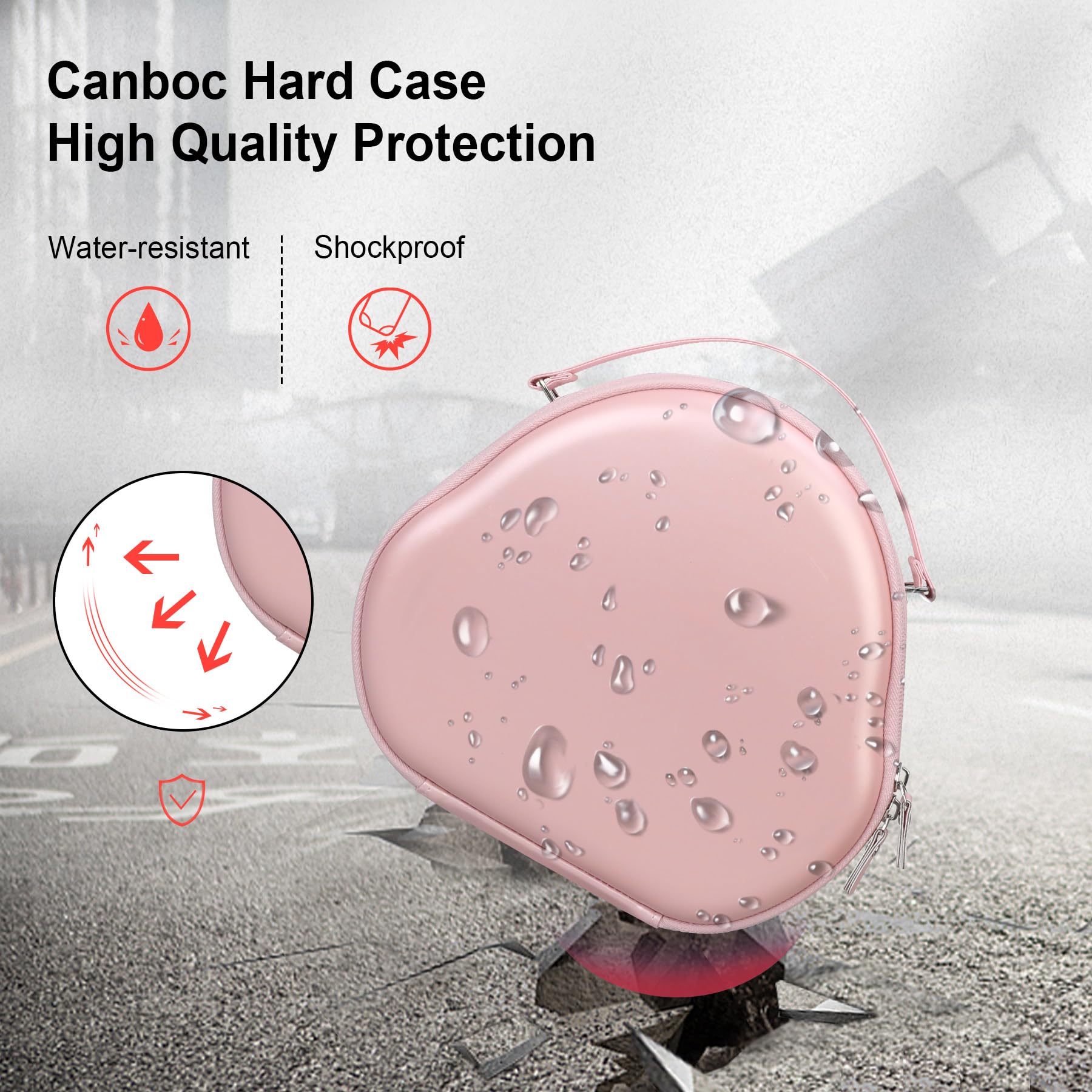 Canboc Hard Carrying Smart Headphones Case Compatible with Apple AirPods Max Headphone, Airpods Max Case, Extra Space fits Cable, Charger, Upgrade-Pink 4