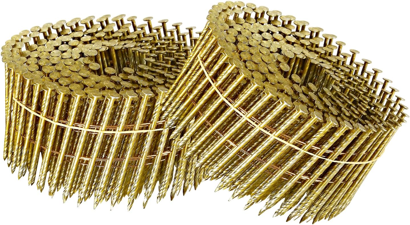 meite CNFS2550S Coil Siding Nails 2''x 0.099'' Screw Shank 15 Degree Wire Collated Round Head (2400 PCS)