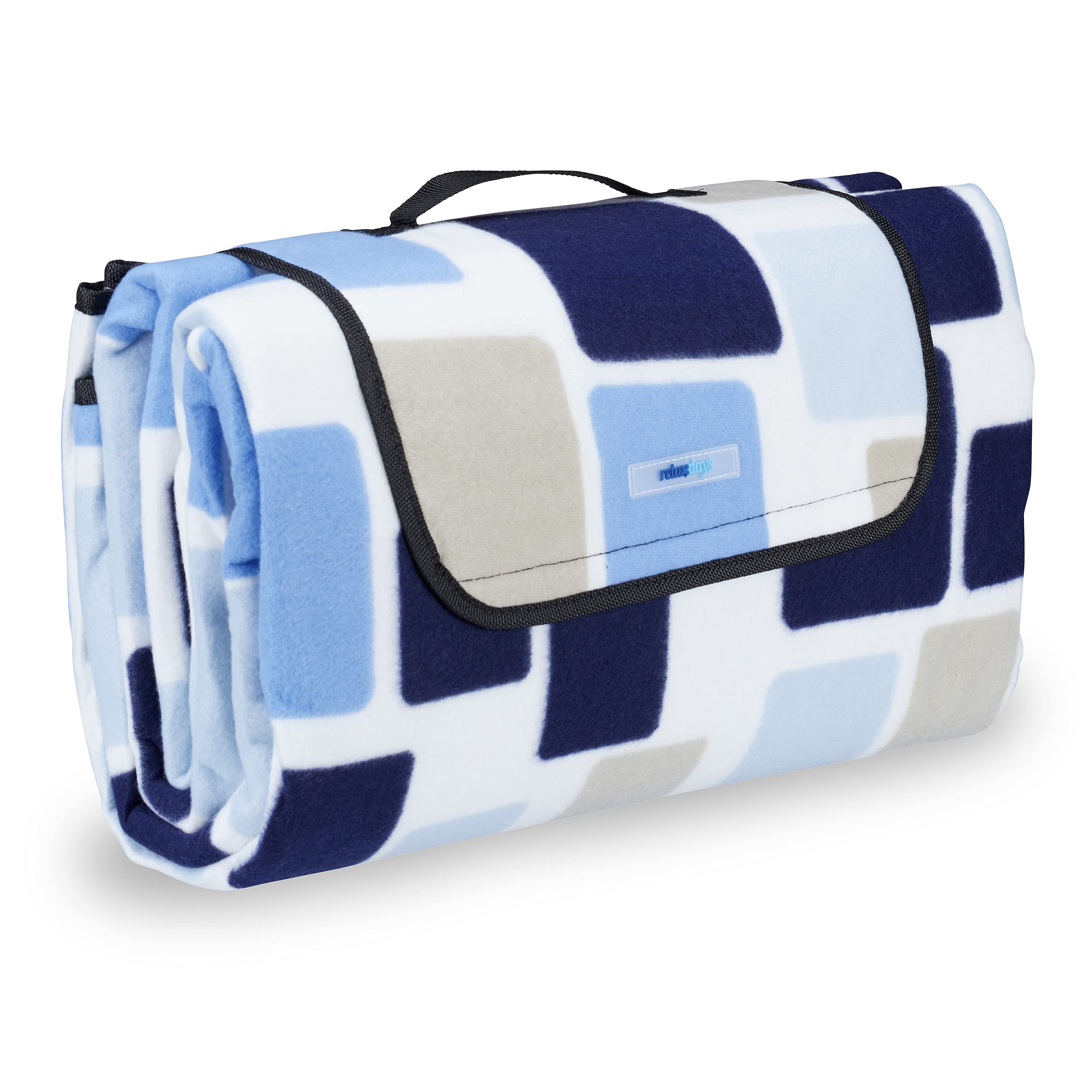 Relaxdays XXL Picnic Blanket, Aluminium Coating, Folding Beach Rug with Handle, 200x200 cm, Blue-Beige
