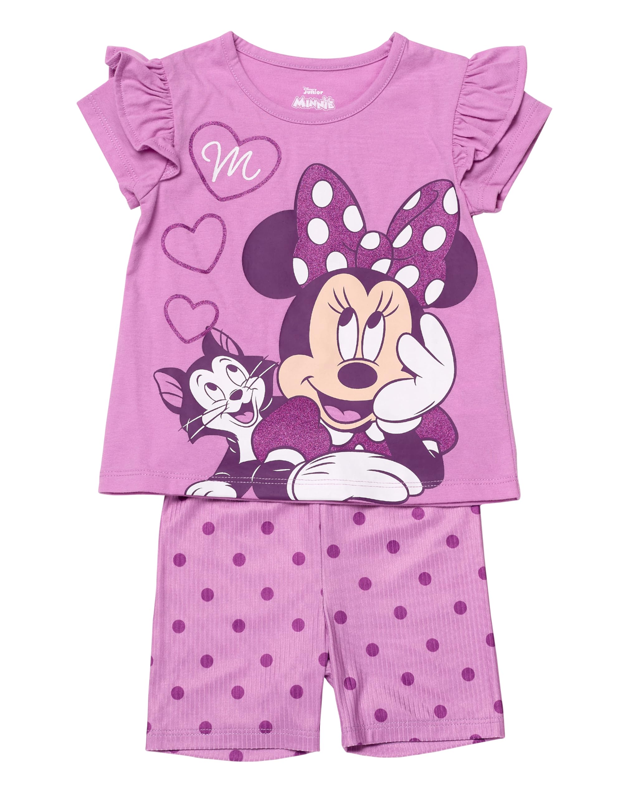 Disney Minnie Mouse Toddler Girl 2-Piece Bike Short Outfit – Biker Shorts and Top Clothes Set (Orchid, 2T)