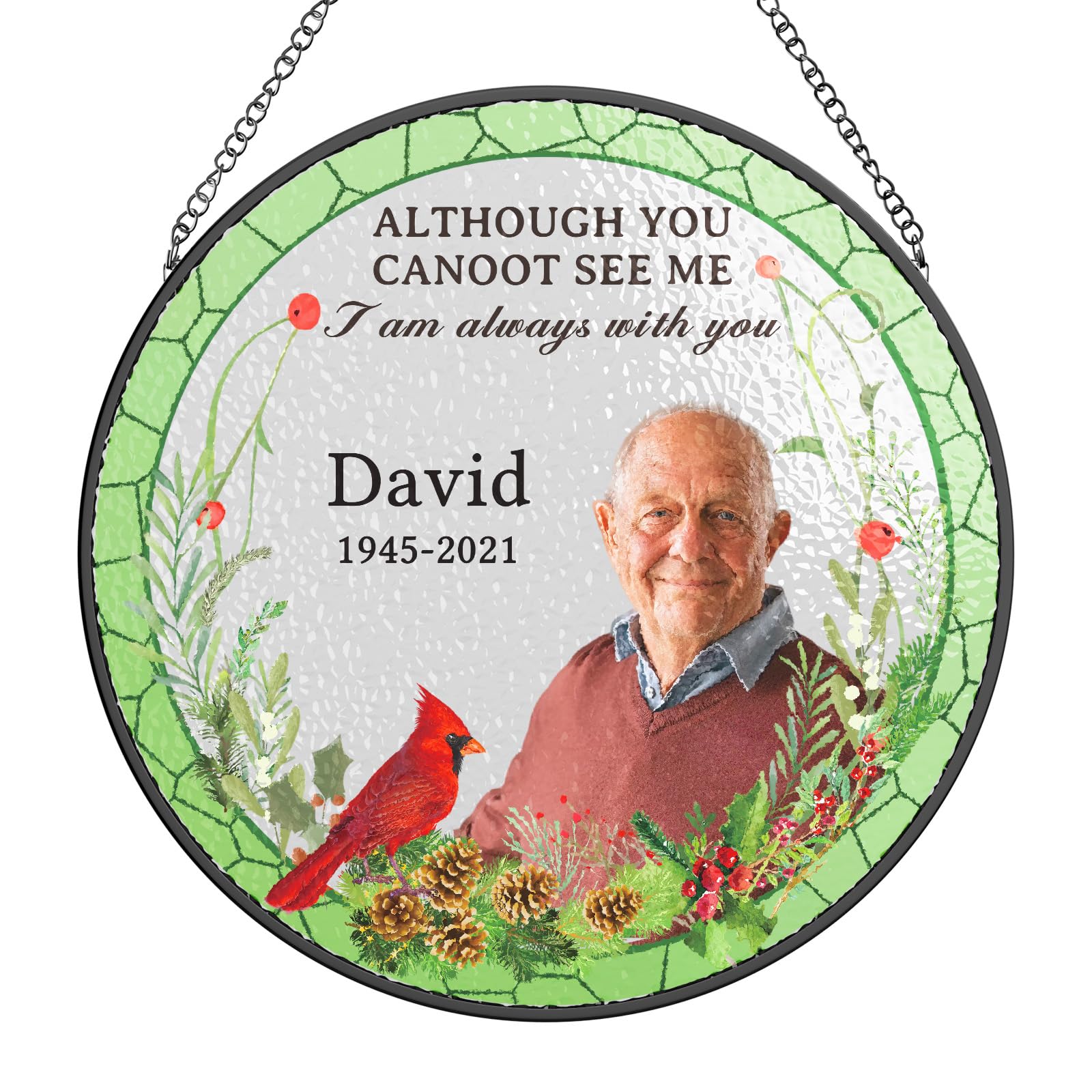 Bemaystar Personalised Dad Memorial Sun Catcher - Bereavement Gifts for Loss of Dad, Custom Sun Catcher With Photo, Cardinal Ornaments for Loss of Loved One