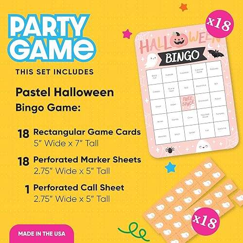 Miniatura 2 de Big Dot of Happiness Pastel Halloween - Tarjetas de bingo y marcadores - Juego de bingo de fiesta de calabaza rosa - Juego de 18