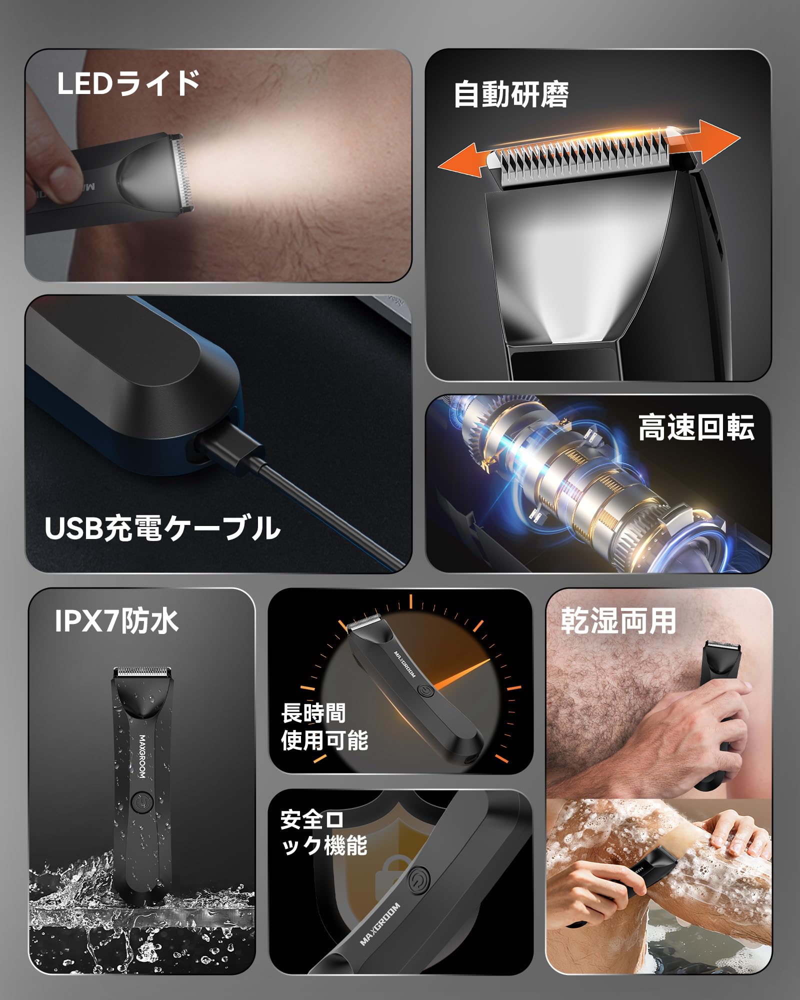 Amazon.co.jp: MAXGROOM ボディシェーバー メンズ ヒゲトリマー 電動