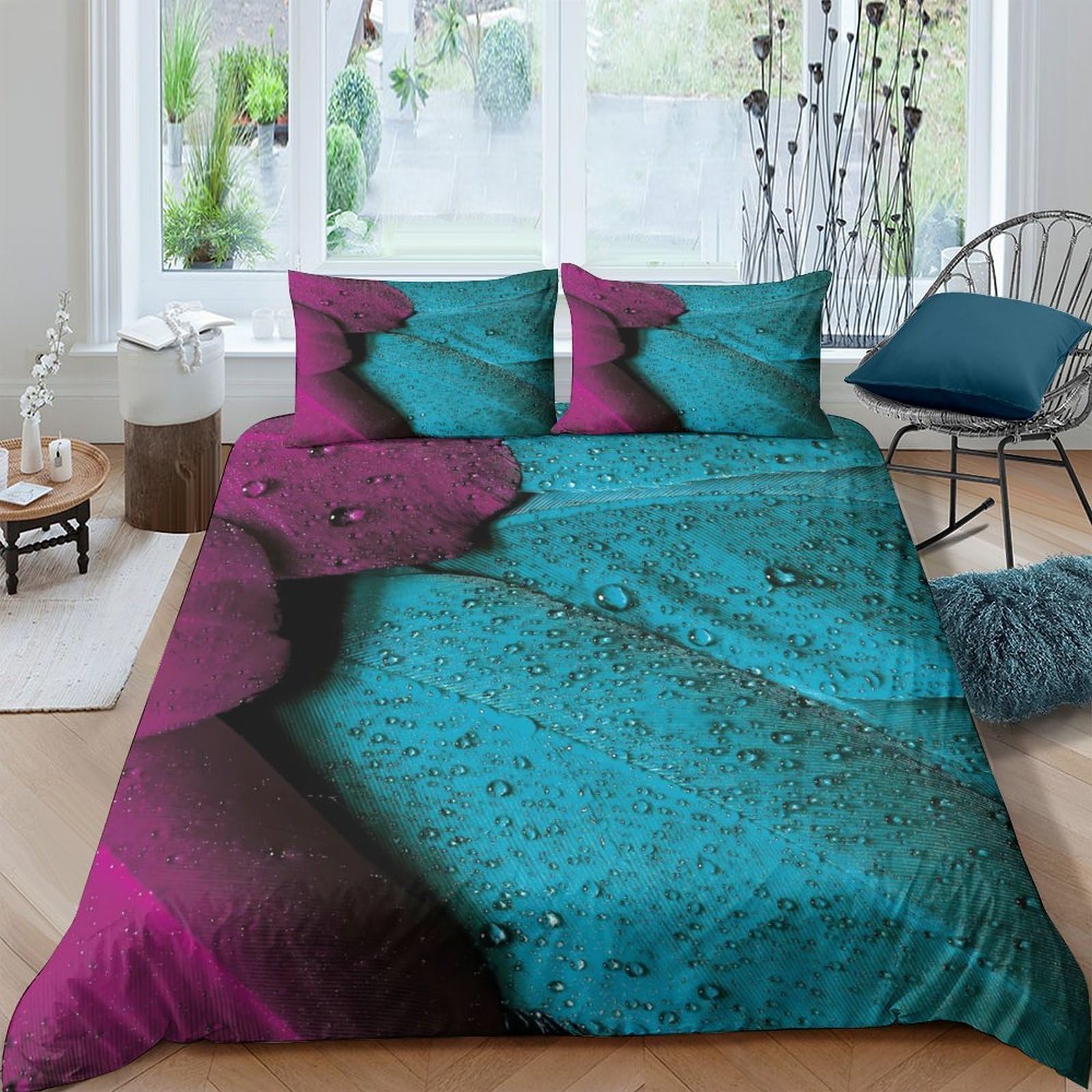 Ctjqhvkz Style-8 3D Printed Abstract Teal Purple Fitted Sheet Microfiber Soft Artistic Petal Mattress Cover For Bedroom Guest Room Decor Single（135X200cm）