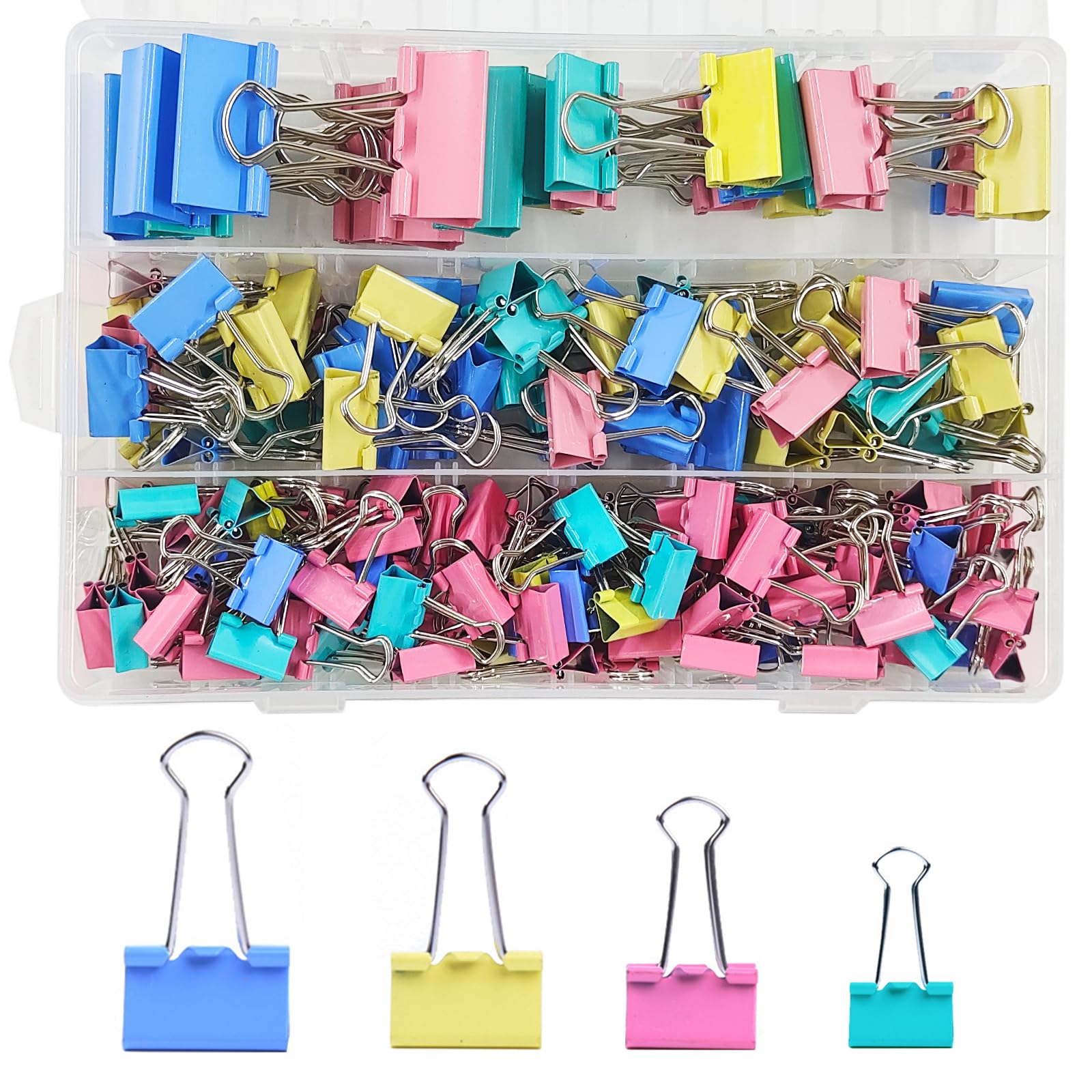 170 Stück Foldback Klammern Set, 15mm/19mm/25mm/32mm Binder Clips Büroklammern Bunt, Vielzweckklammern Dokumenten Clips,Metall Klammern Papierklammern für Schule Bürobedarf Briefpapier Notizen
