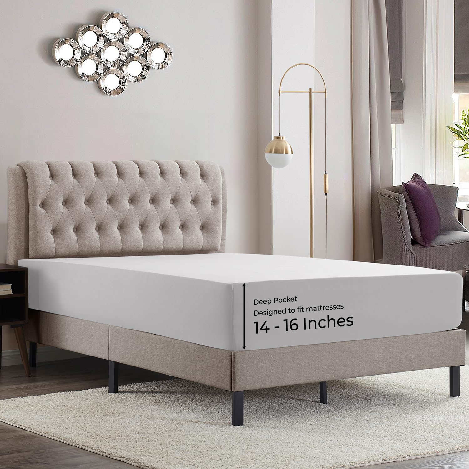 Empyrean Bedding 14" - 16" Deep Pocket Fitted Sheet for Standard Mattress – Hotel Luxury Silky Soft Double Brushed Microfiber Sheet – Hypoallergenic Wrinkle Free Cooling Bed Sheet, Queen - Silver