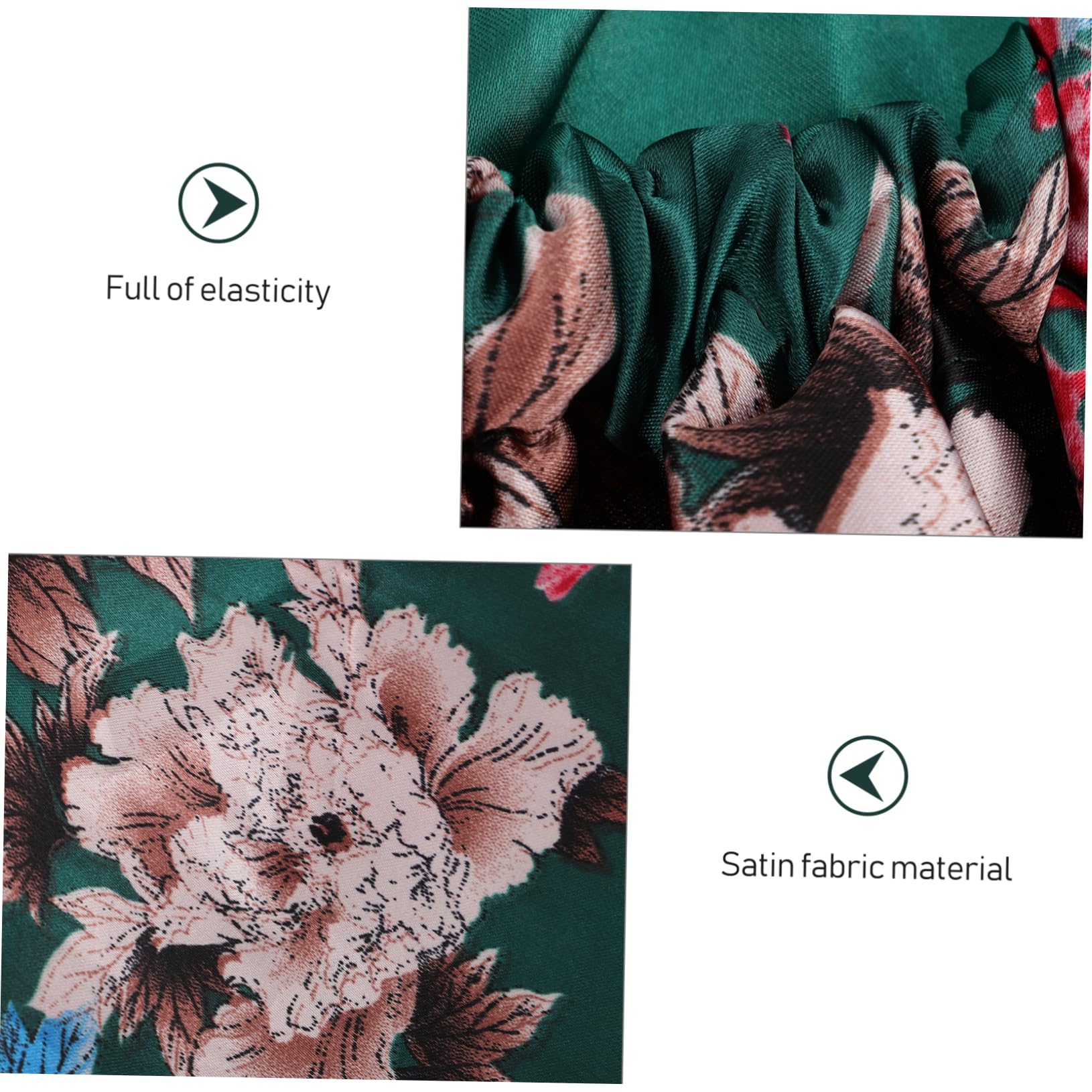 Healvian 5piezas Gorro De Reutilizable Para Mujer Doble De Satén Protección Para Cabello Para Baños y Sueño Diseño Floral Verde