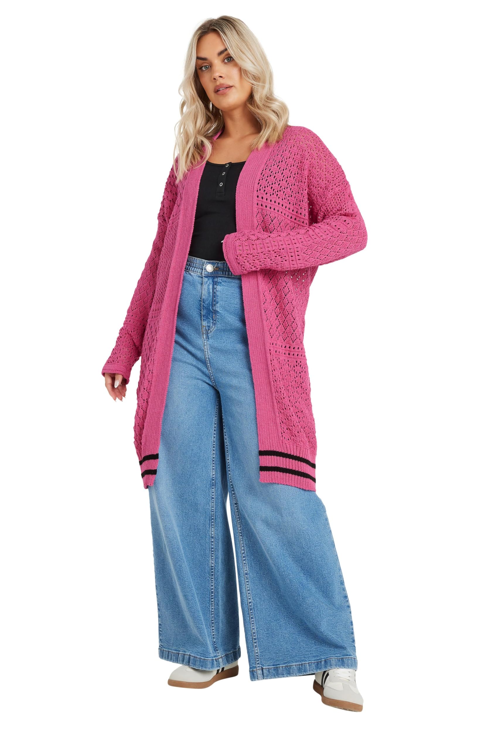 Yours Women's Pink Curve Crochet Midi Cardigan - Plus Curve 26-28 Plus
