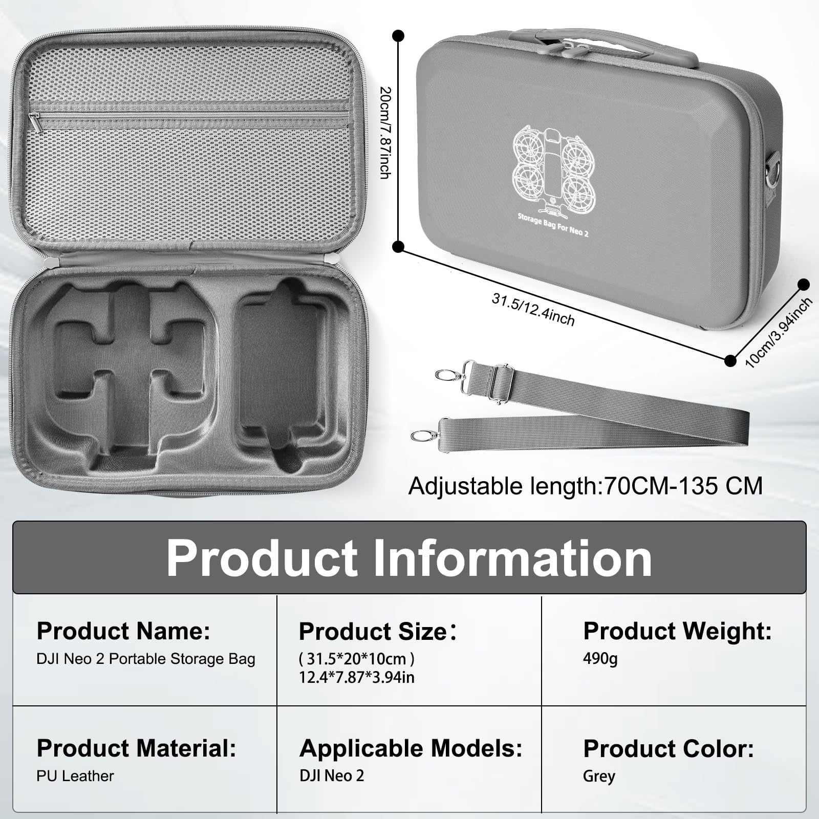 Custodia per DJI Neo 2 Borsa, Custodia PU Portatile per DJI Neo 2 Fly More Combo Accessori, Borsa da Trasporto per DJI Neo 2 Droni, per Drone Stoccaggio/Proteggere - 4