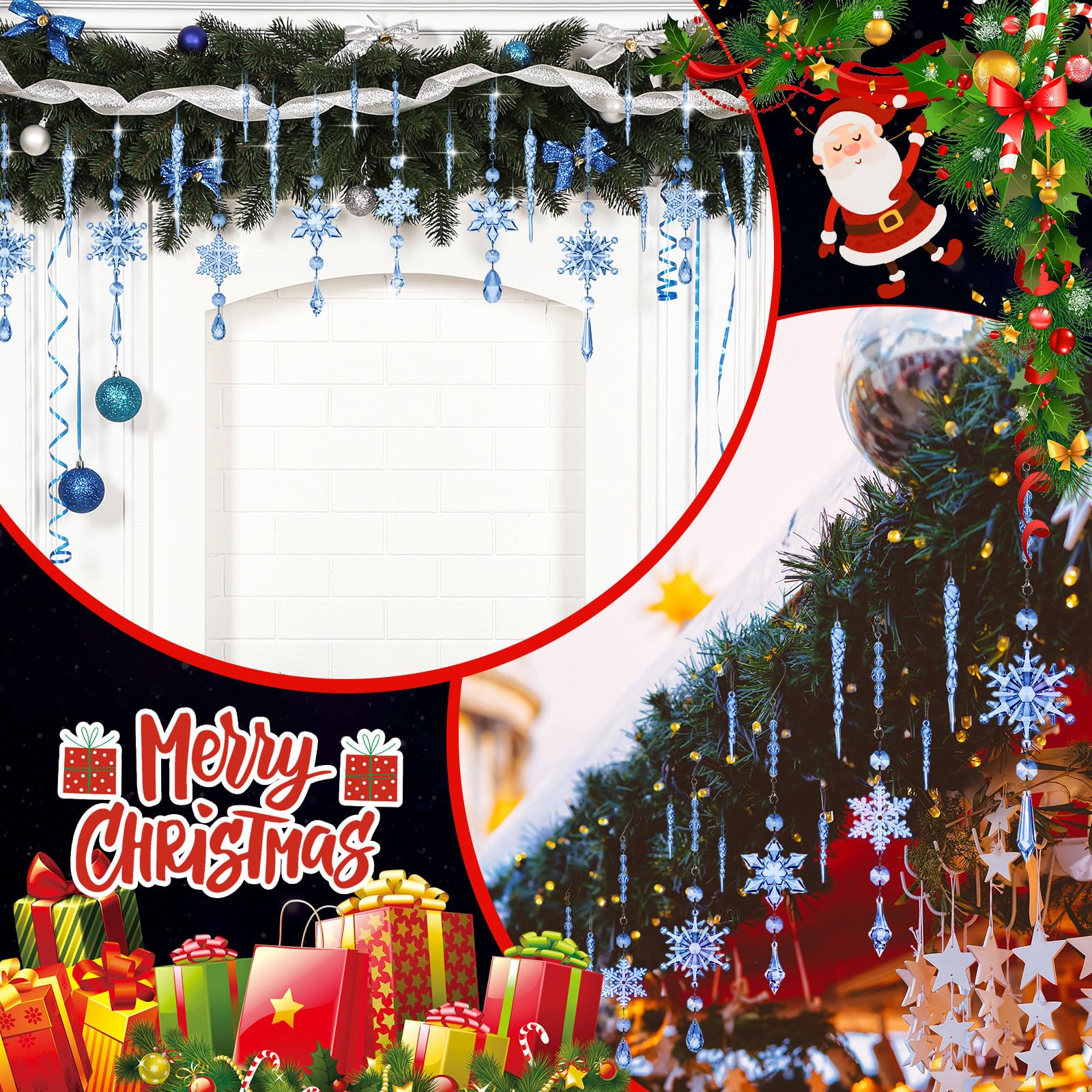 Giegxin Lot de 32 décorations de Noël en cristal à suspendre en acrylique avec crochets pour sapin de Noël (bleu foncé)