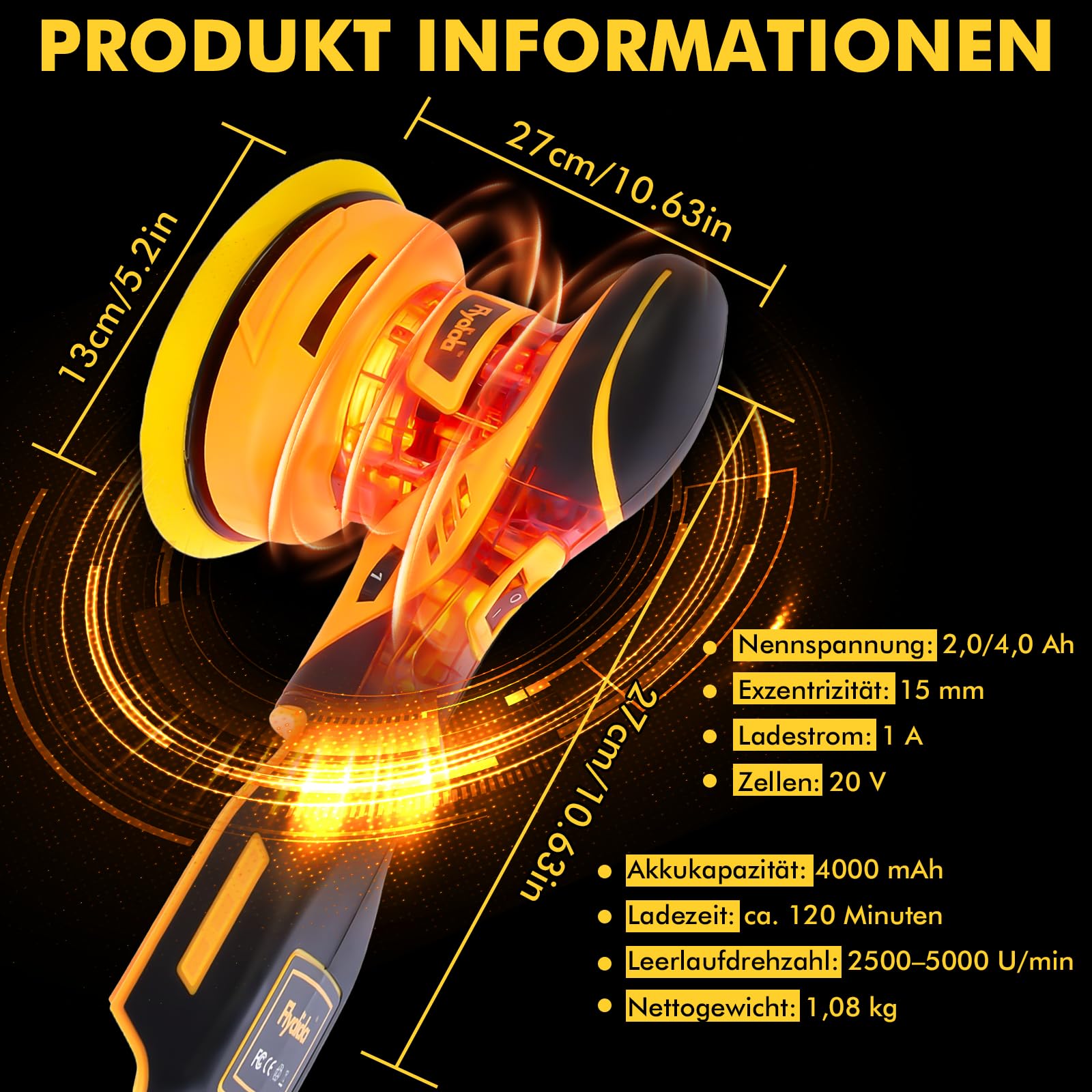 Polishing Schnurlose, Poliermaschine Auto Akku mit 1 Stück 20V 4000mAh, 6 Variable Geschwindigkeit Auto Politur Set, 2500-5000RPM, 20-teiligem Polierset für die Auto-Detailpflege und Kratzerentfernung