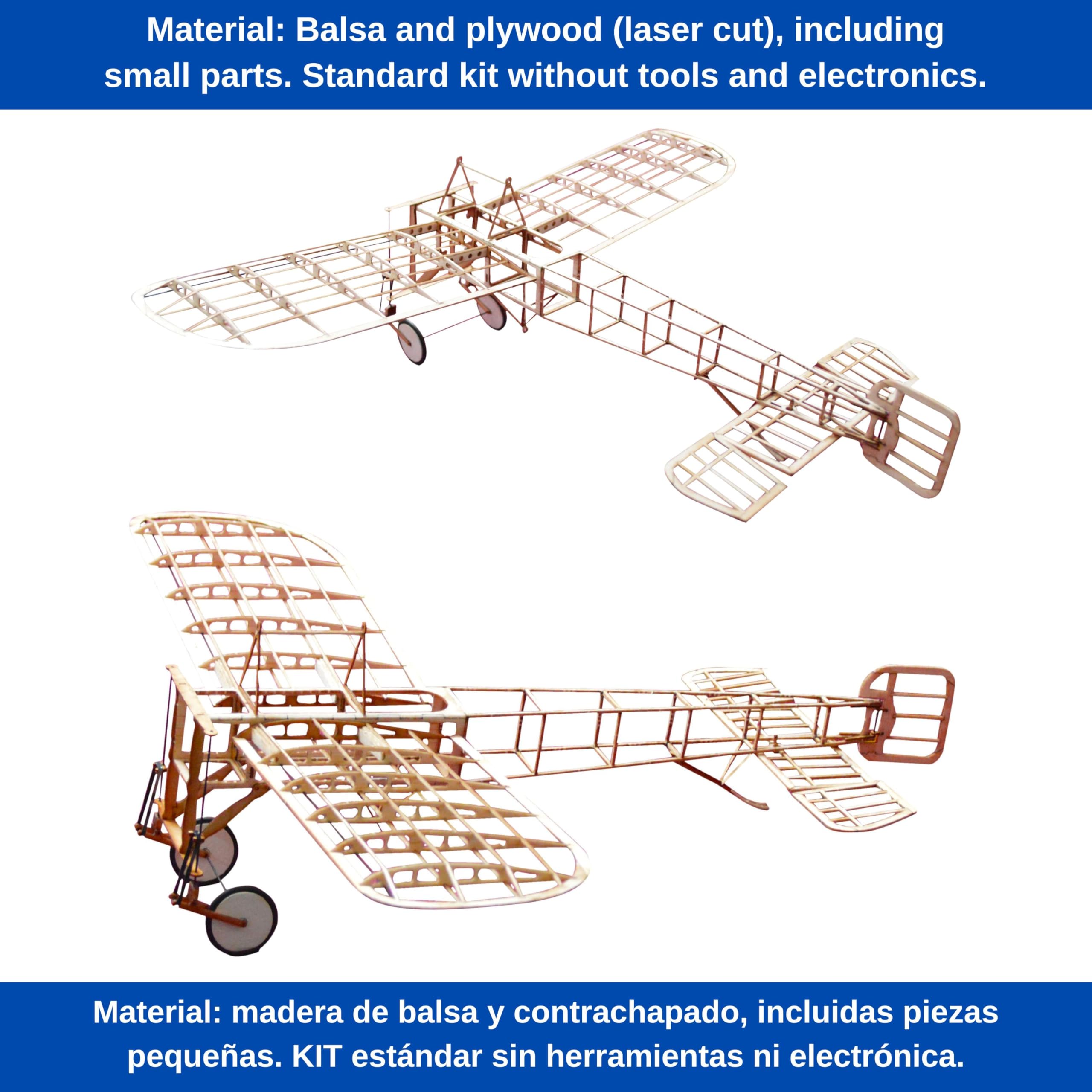 Your Day Mate Kit de aeromodelo Blériot XI Slow Flyer, Escala 1:20, 420 mm de envergadura, Kit de aeromodelo RC, aeromodelo para Construir uno Mismo, componentes de Madera de balsa Cortados con láser
