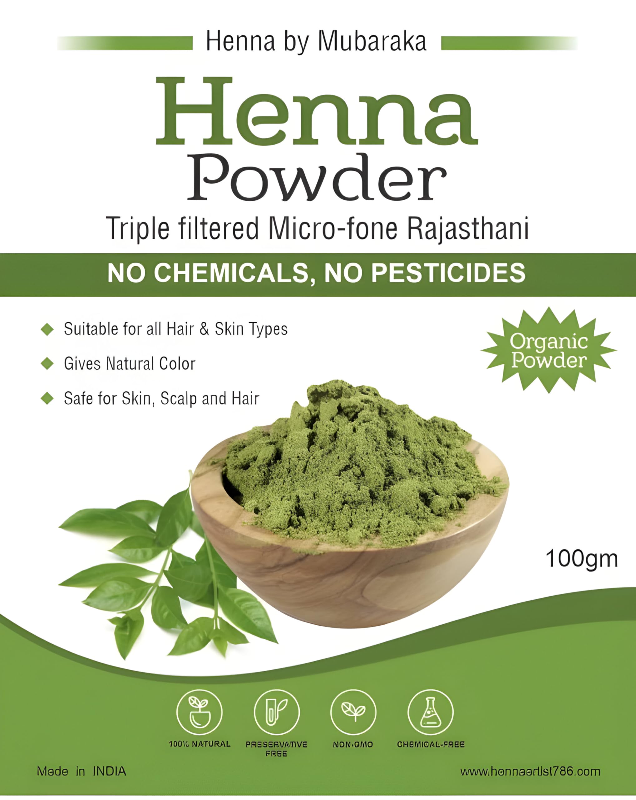 Henna By Mubaraka Organic Henna Powder Mehdi Powder 100% Natural Henna For Hair and Skin.Pure and Natural Henna Powder. (100 grams)