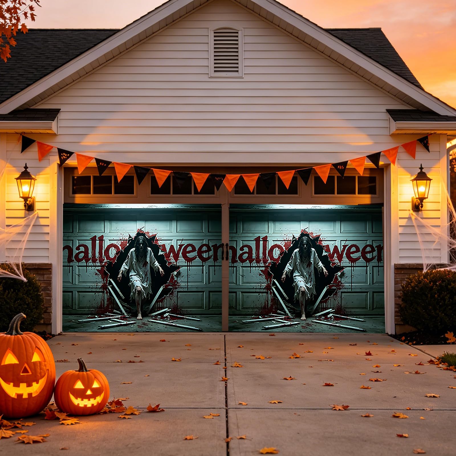 zombie 2,4 × 2,1 m, baner na drzwi garażowe na Halloween dekoracja