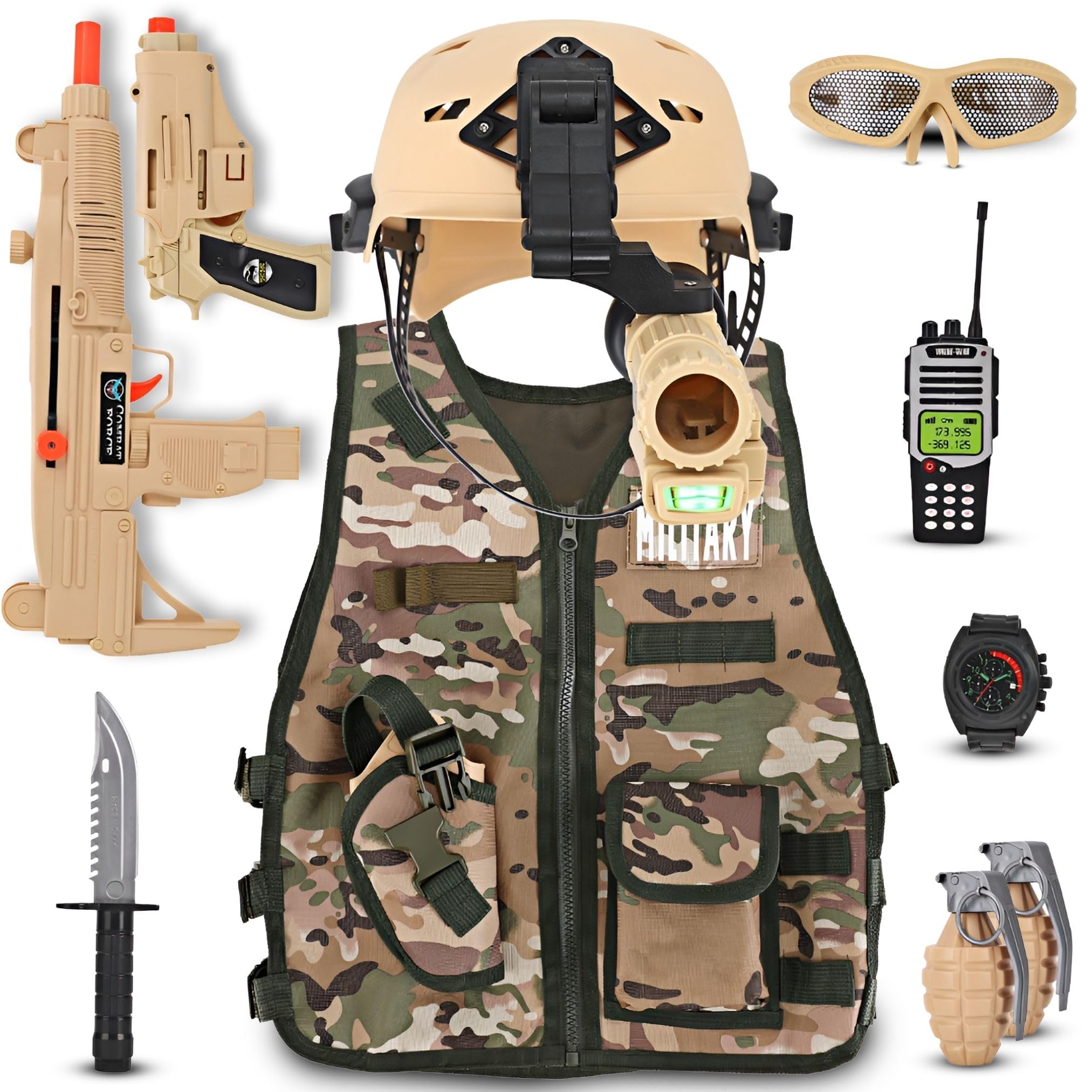 Liberty Imports Kids Costume Dress Up Deluxe Role Play Set with Helmet, Night Vision Monocular, Guns, Weapons, Accessories