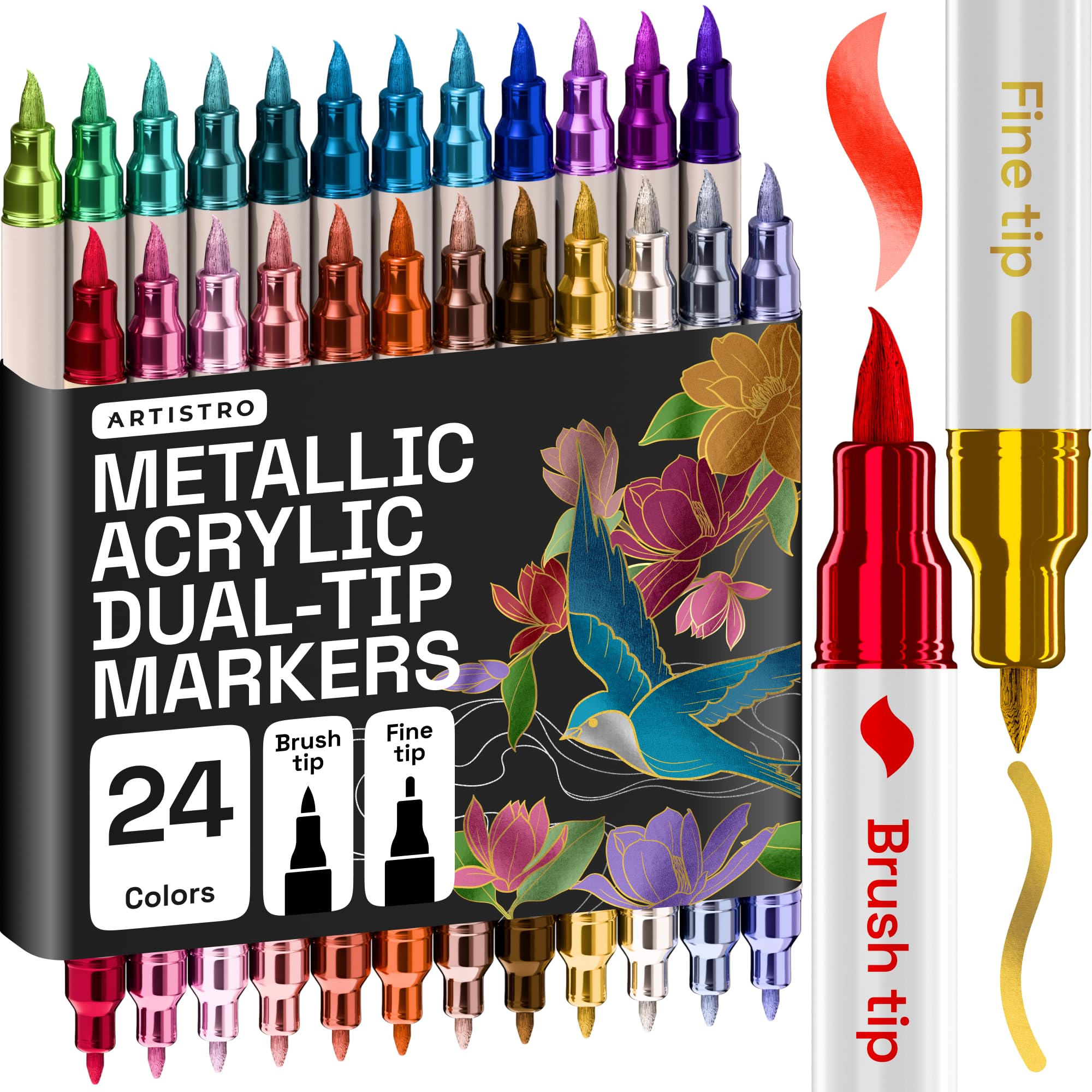 ARTISTRO Metallic Paint Markers - 24 Dual Tip Pens -1