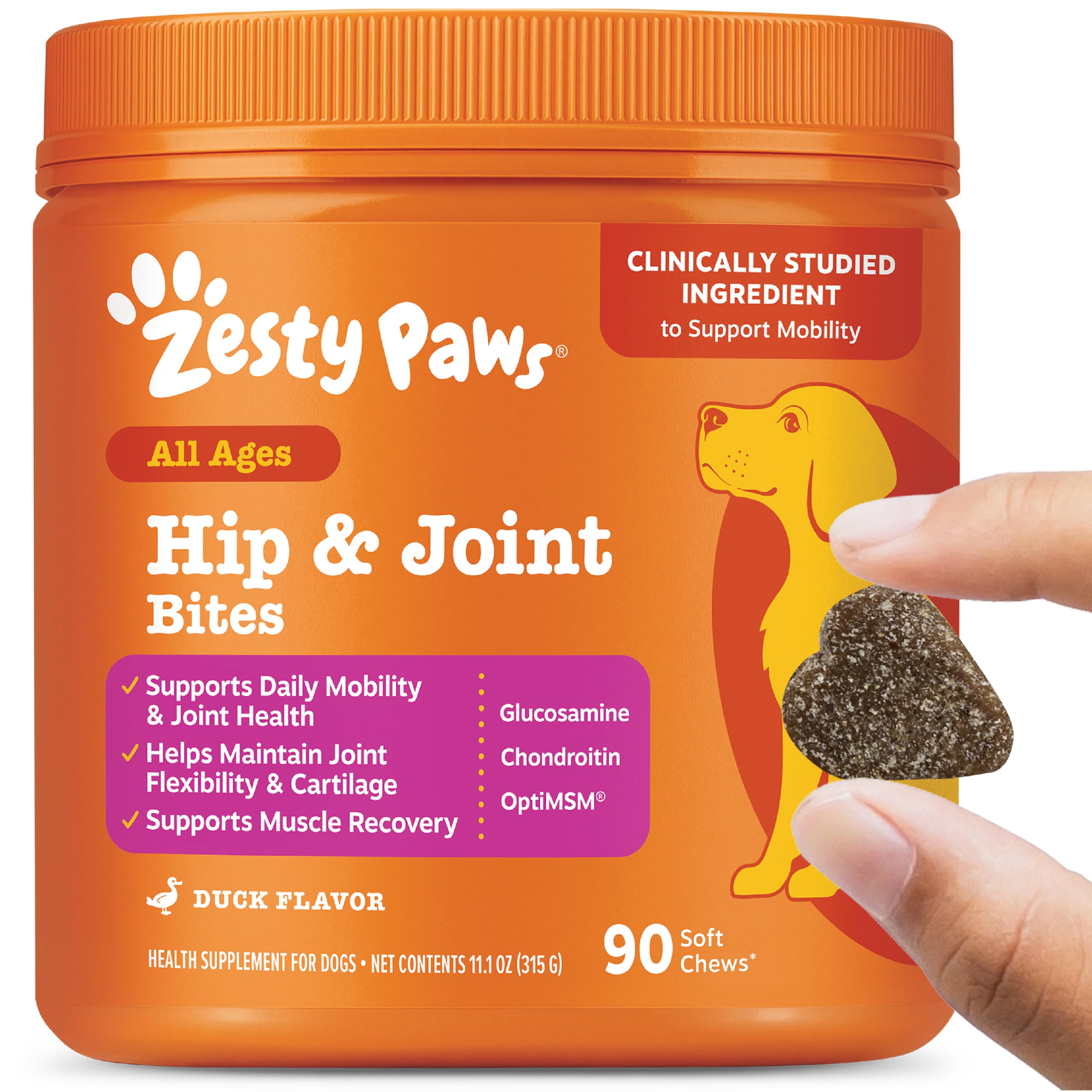 Zesty Paws Glucosamine for Dogs - Dog Joint Supplement, Duck, 90 Ct