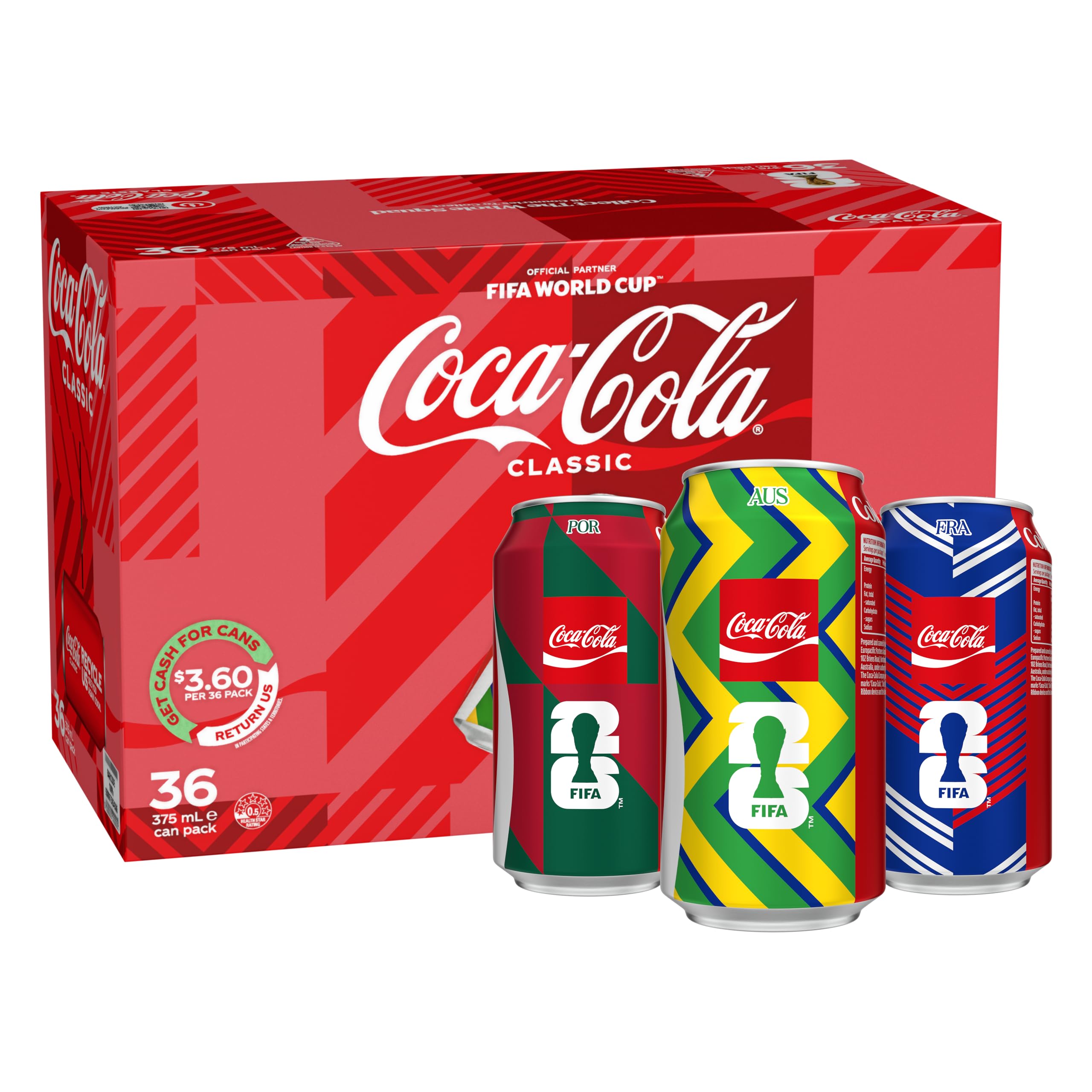 Coca-Cola Classic Soft Drink Multipack Cans 36 x 375mL