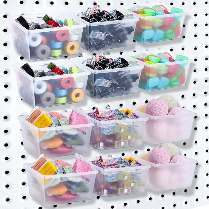 Buy 12 Pieces Plastic Storage Bins Pegboard Bins with Hooks