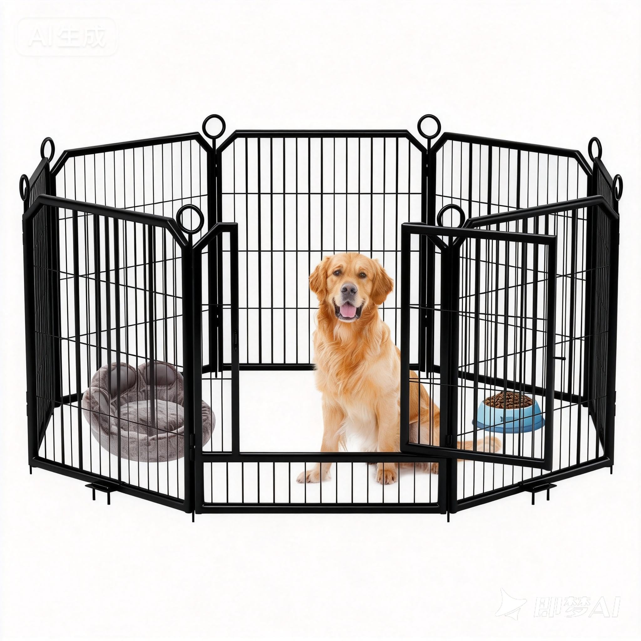 GarveeLife Dog Fence Indoor for Yard, Dog Playpen with Gate, Folding Indoor Anti-Rust Dog Exercise Fence, Pet Gates with Door for Large Medium Small Dogs and Pet (8 Panels,32 in), 32 Inch, 8 PCS