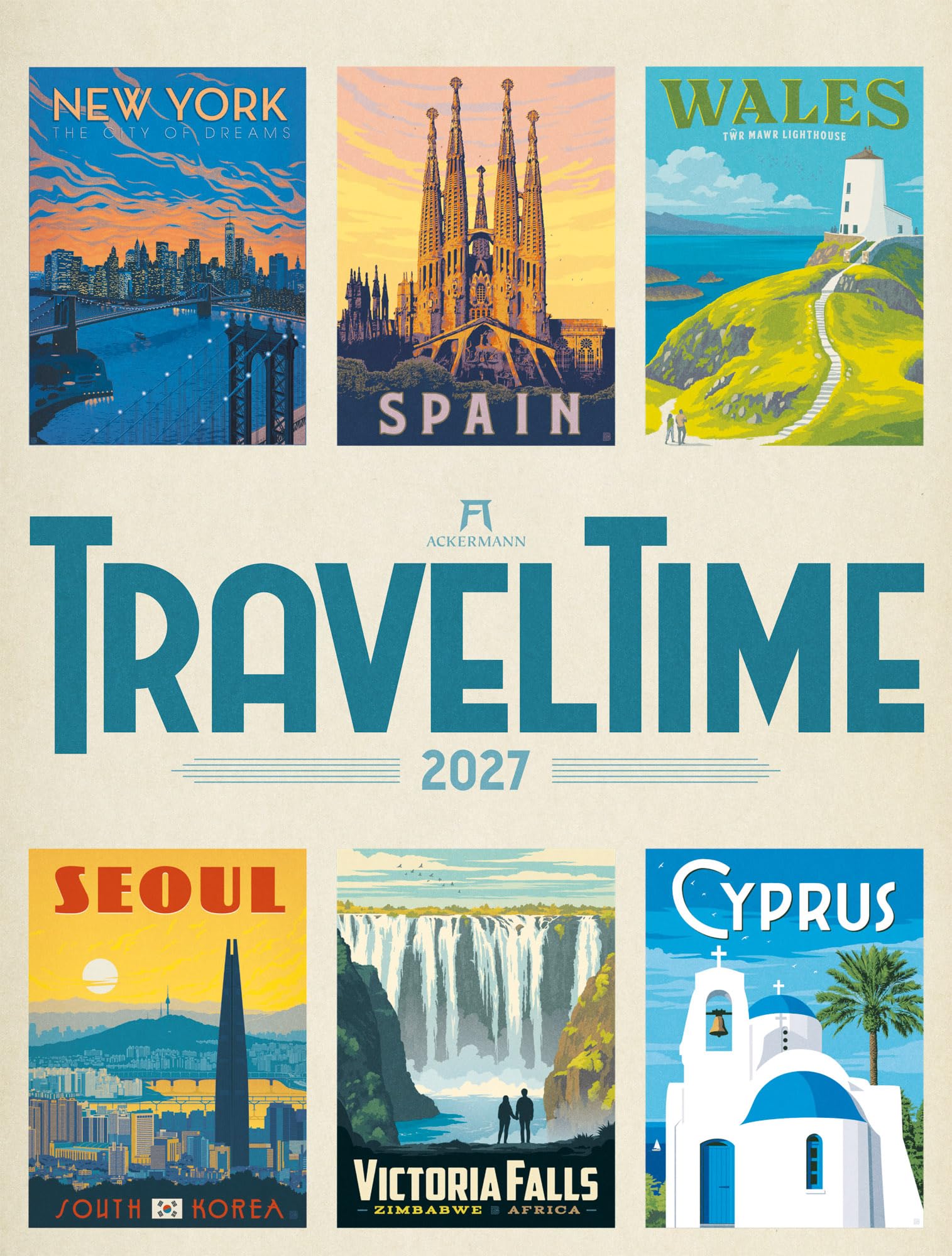 Travel Time Plakate-Kalender 2027: Hochwertiger Vintage-Kalender im großen Hochformat (50x66 cm) | Reise-Plakate im Retro-Stil